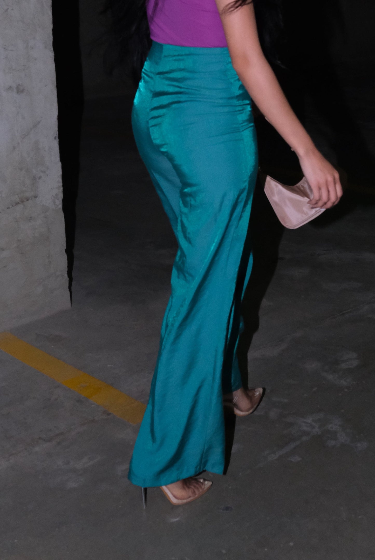Shiny Green Flare Pants