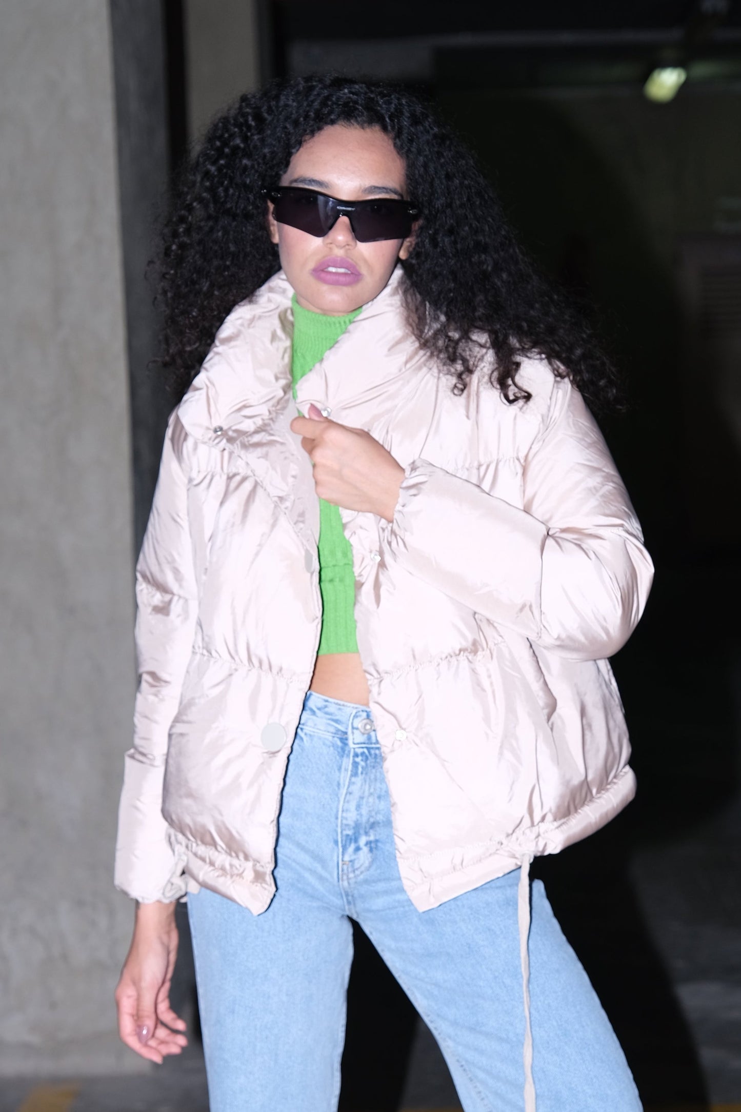 Beige Quilted Puffer Jacket