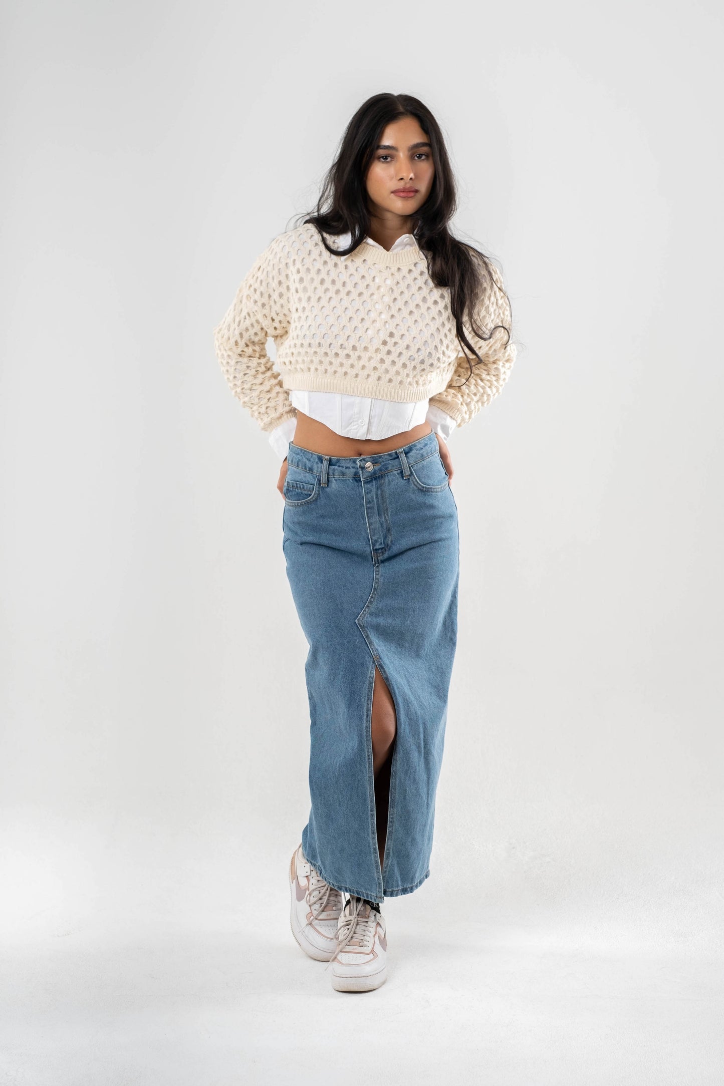 Beige Open Knit Crochet blouse