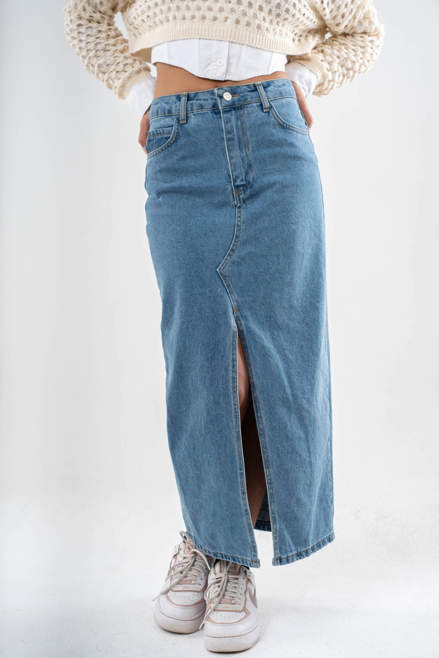 Ella Split-Front Denim Skirt