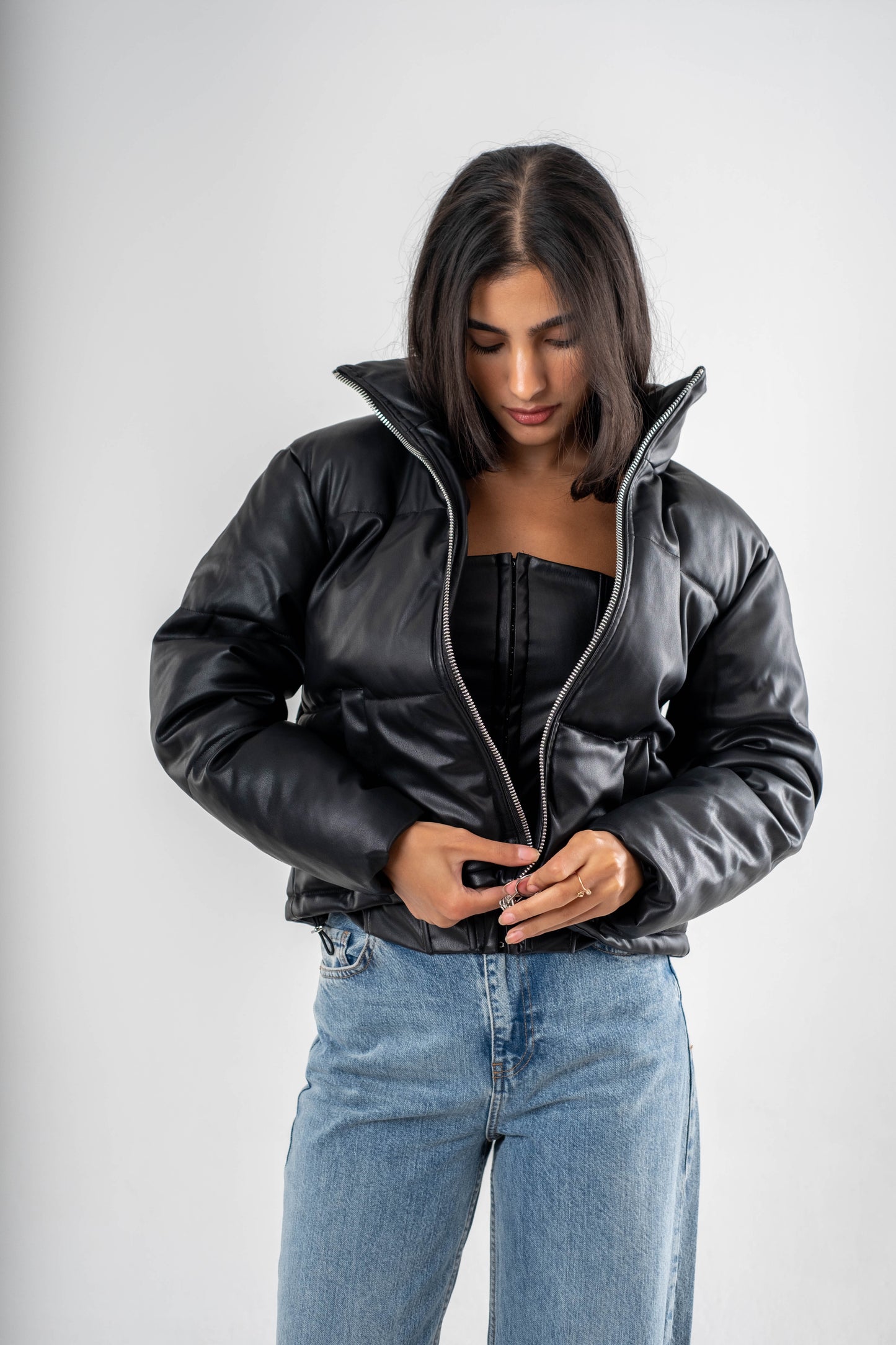 Celeste Faux Leather Puffer Jacket
