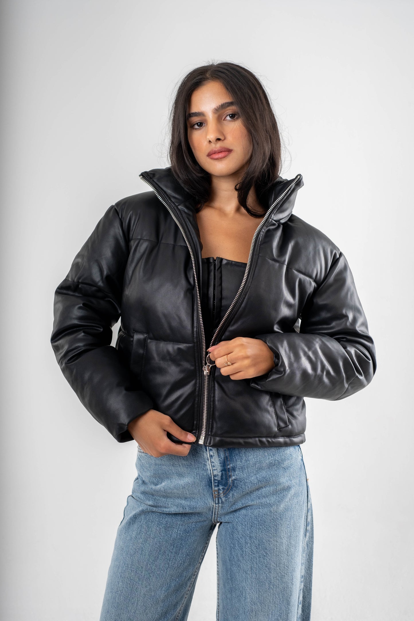 Celeste Faux Leather Puffer Jacket
