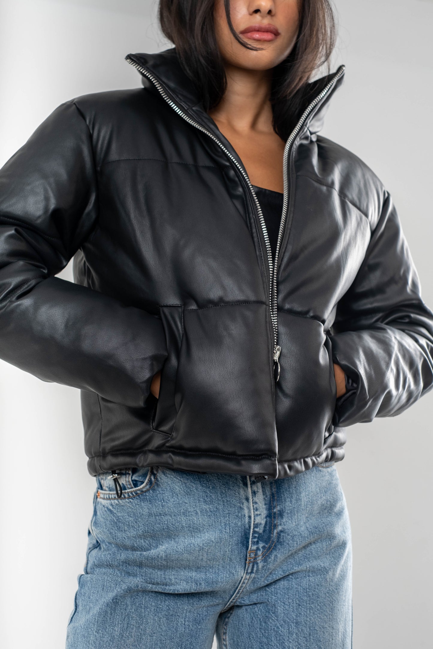 Celeste Faux Leather Puffer Jacket