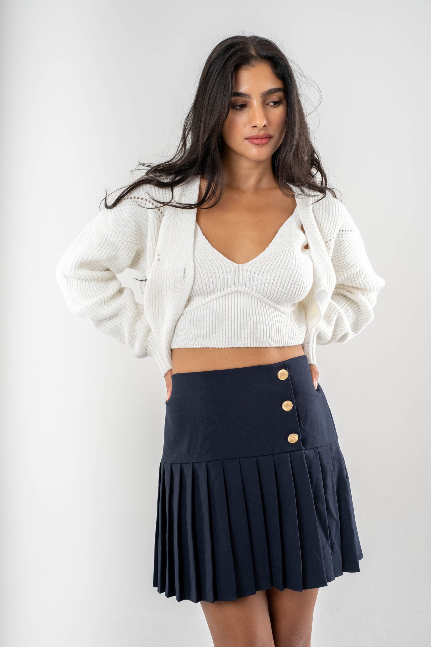 Navy Blue Pleated Skirt
