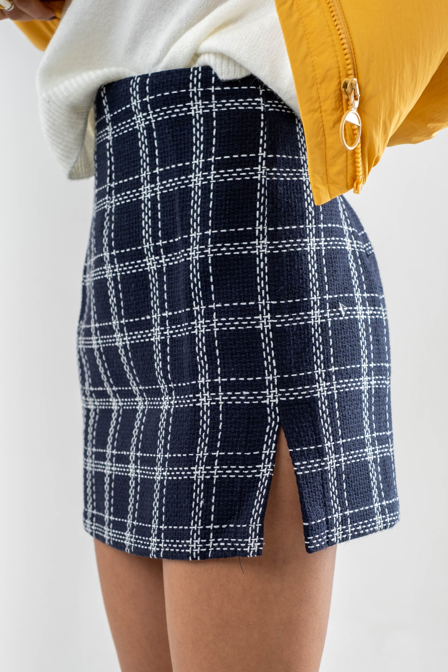 Navy and White Checkered Skirt