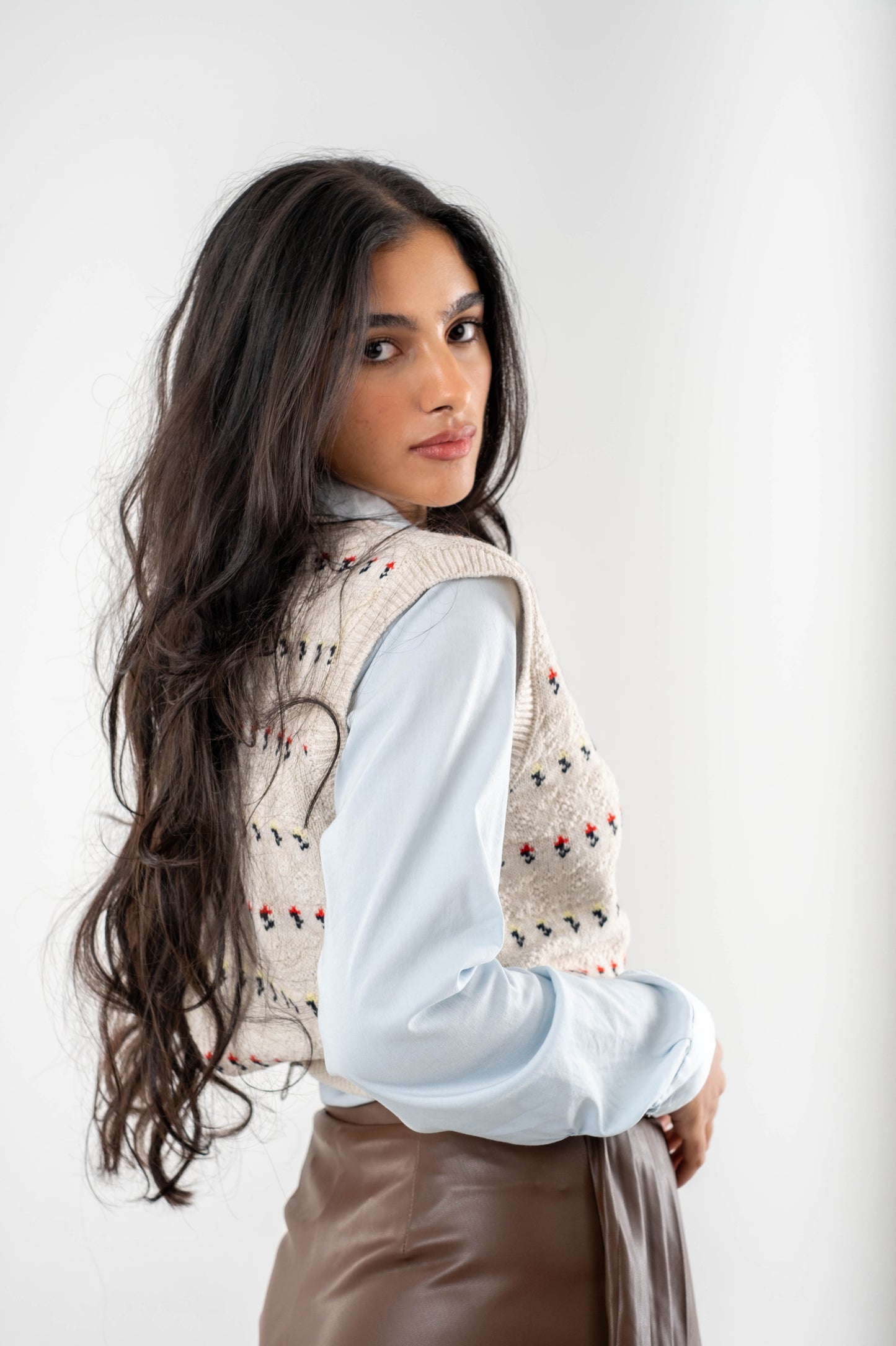 Textured Knit Cream Floral Vest