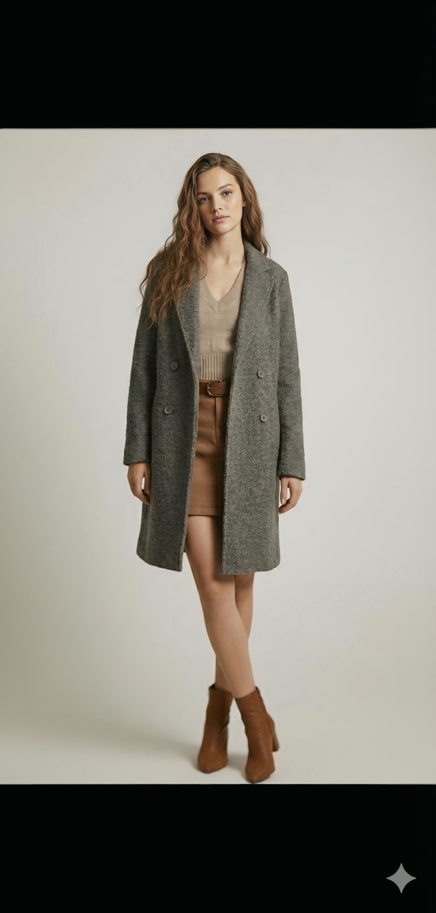Grey Boucle Long Coat