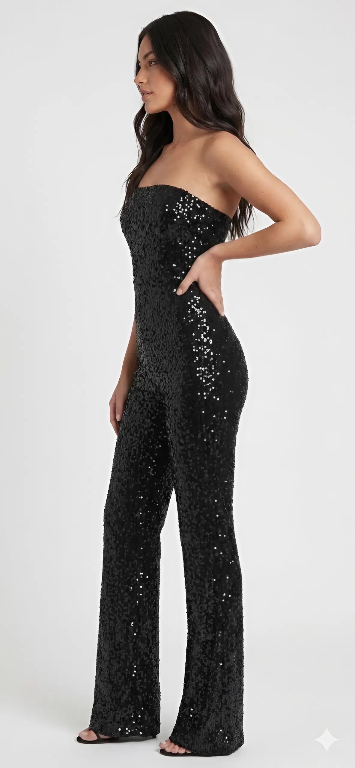 Black Sequin Strapless Top