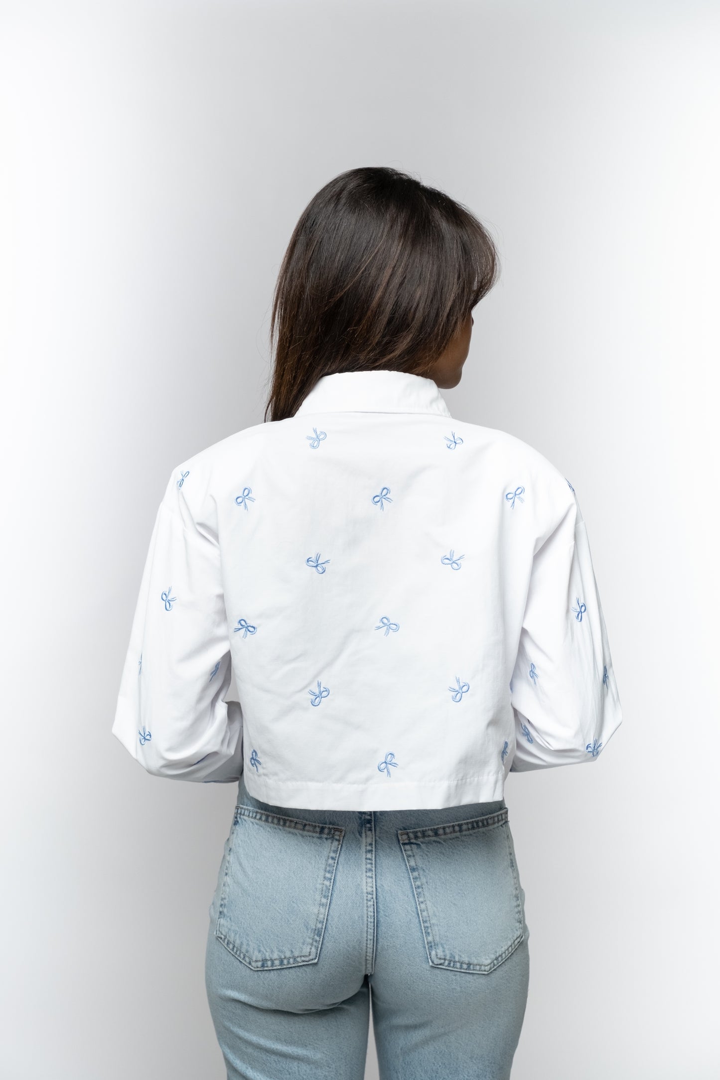 Bow-Embroidered Button-Up Shirt