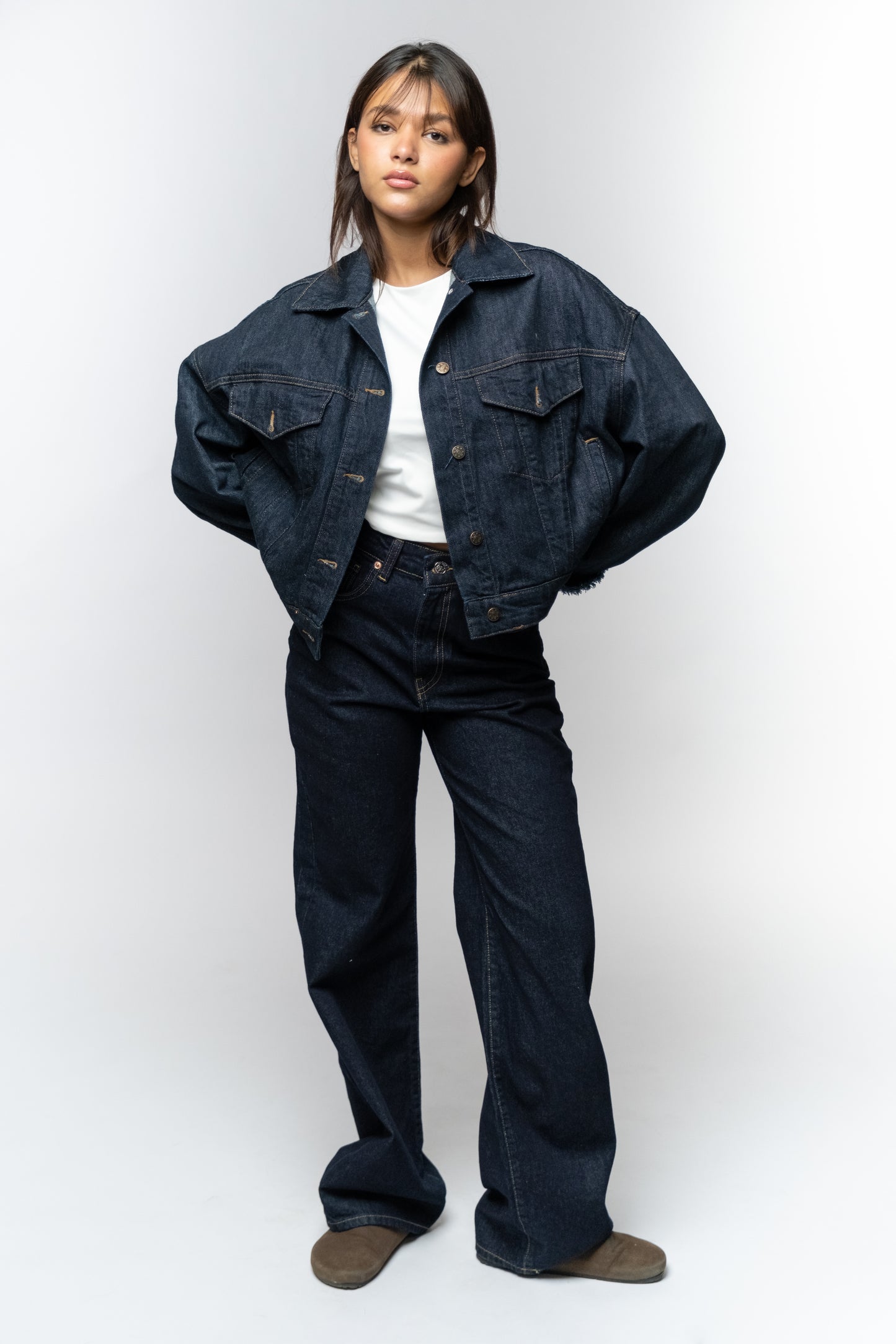 High-Waisted Dark Denim Jeans