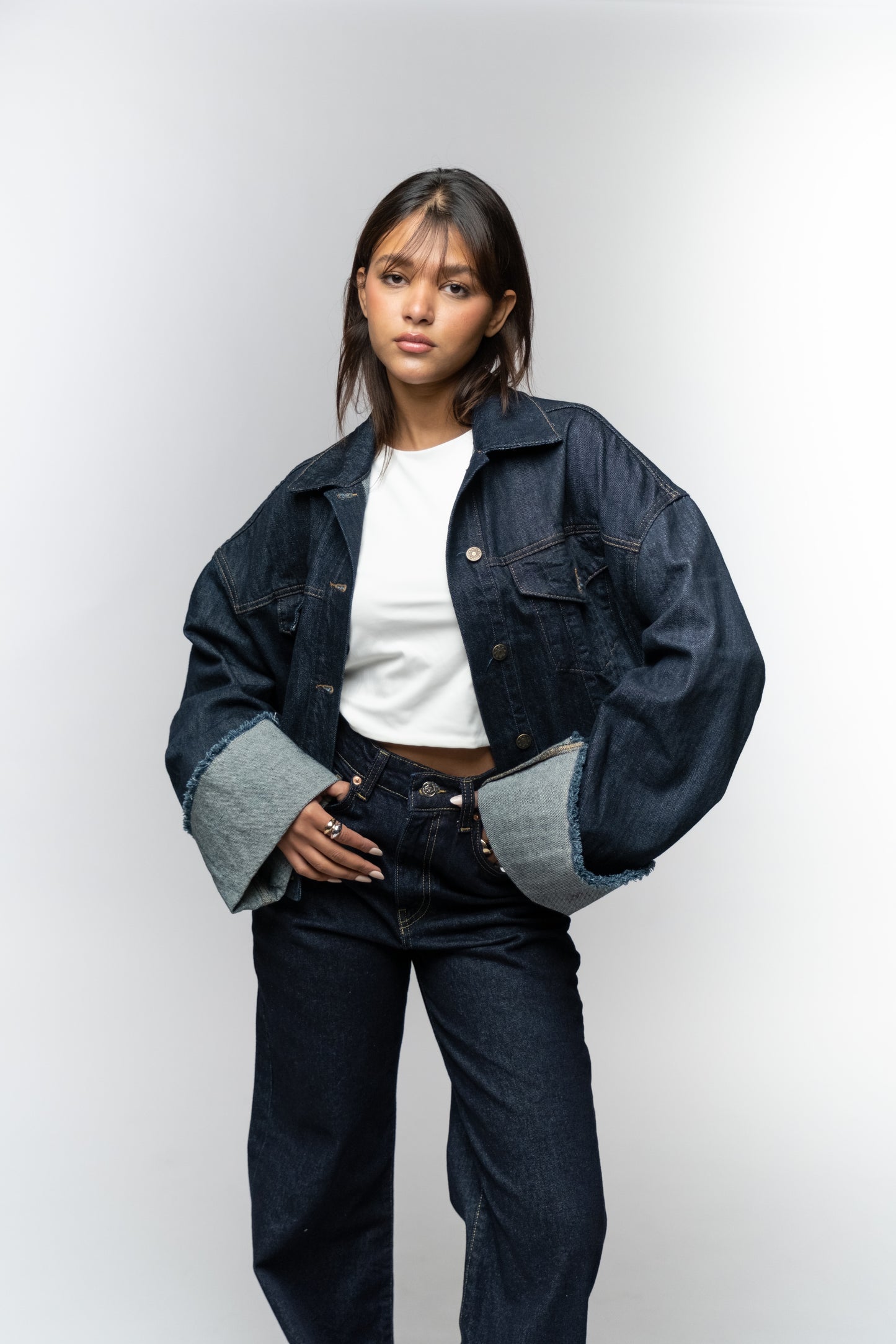 Rolled Up Cuff Denim Jacket