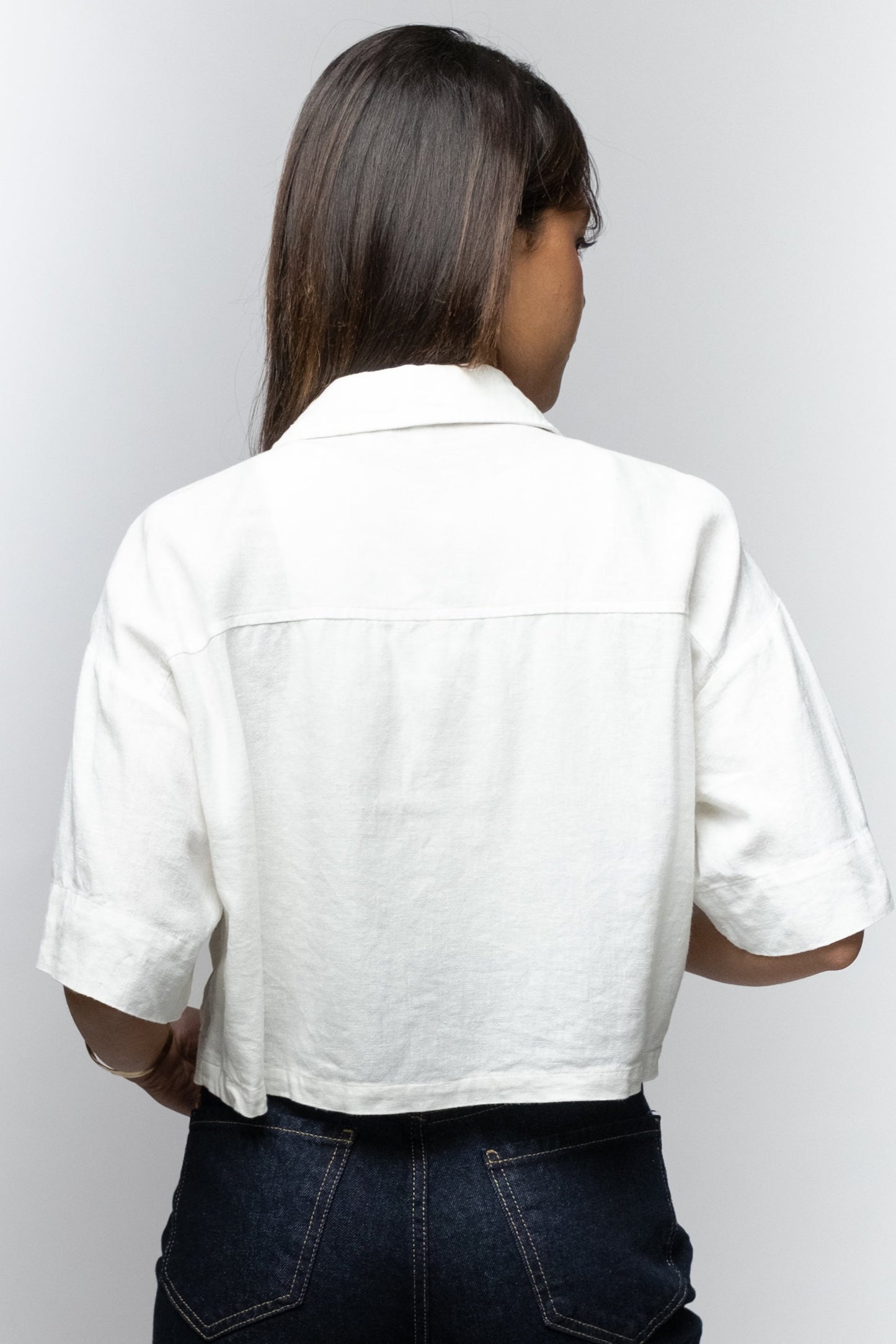 White Linen Cropped Shirt