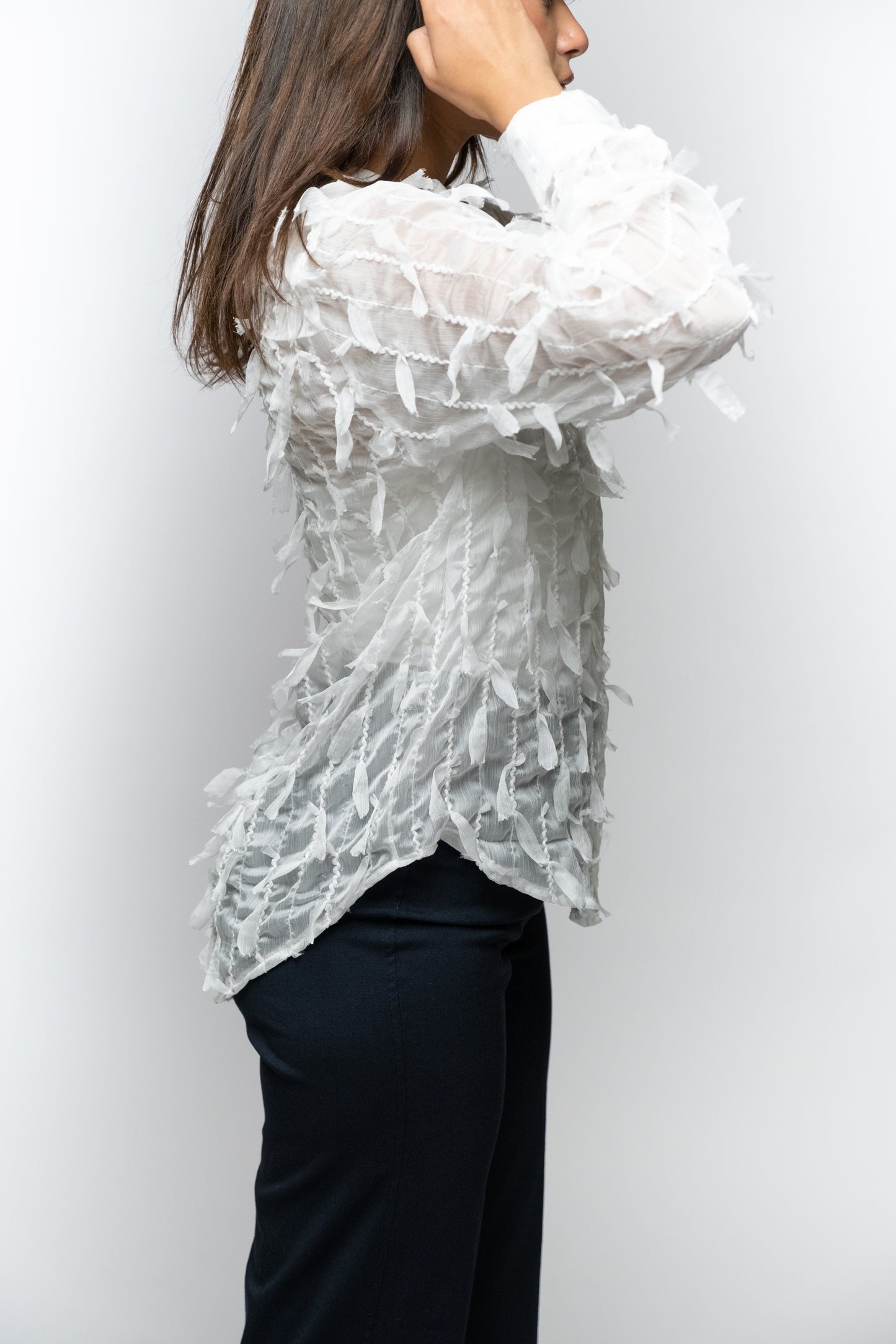 Textured White Feathered Shirt