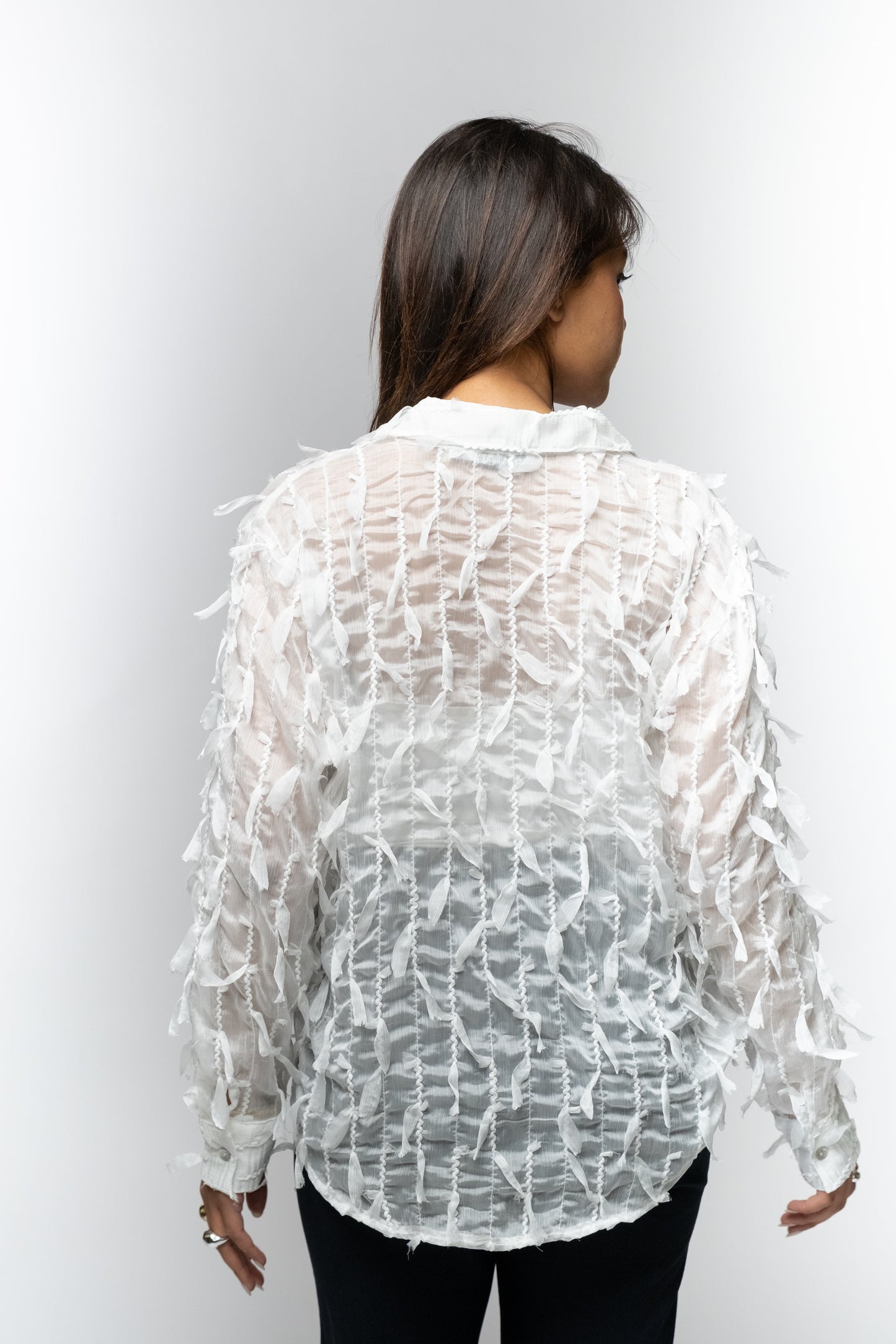 Textured White Feathered Shirt