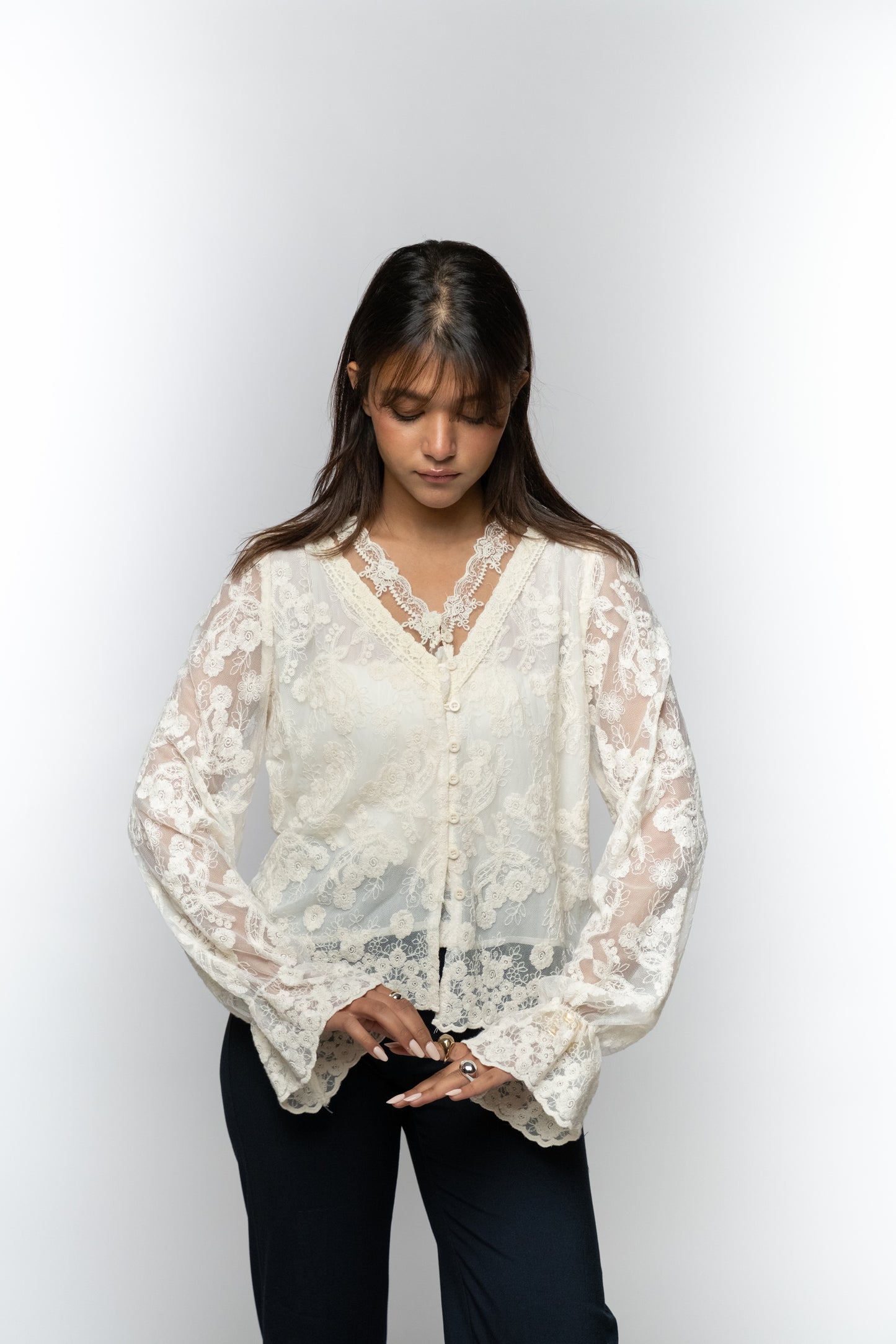 Lace Floral Buttoned Blouse