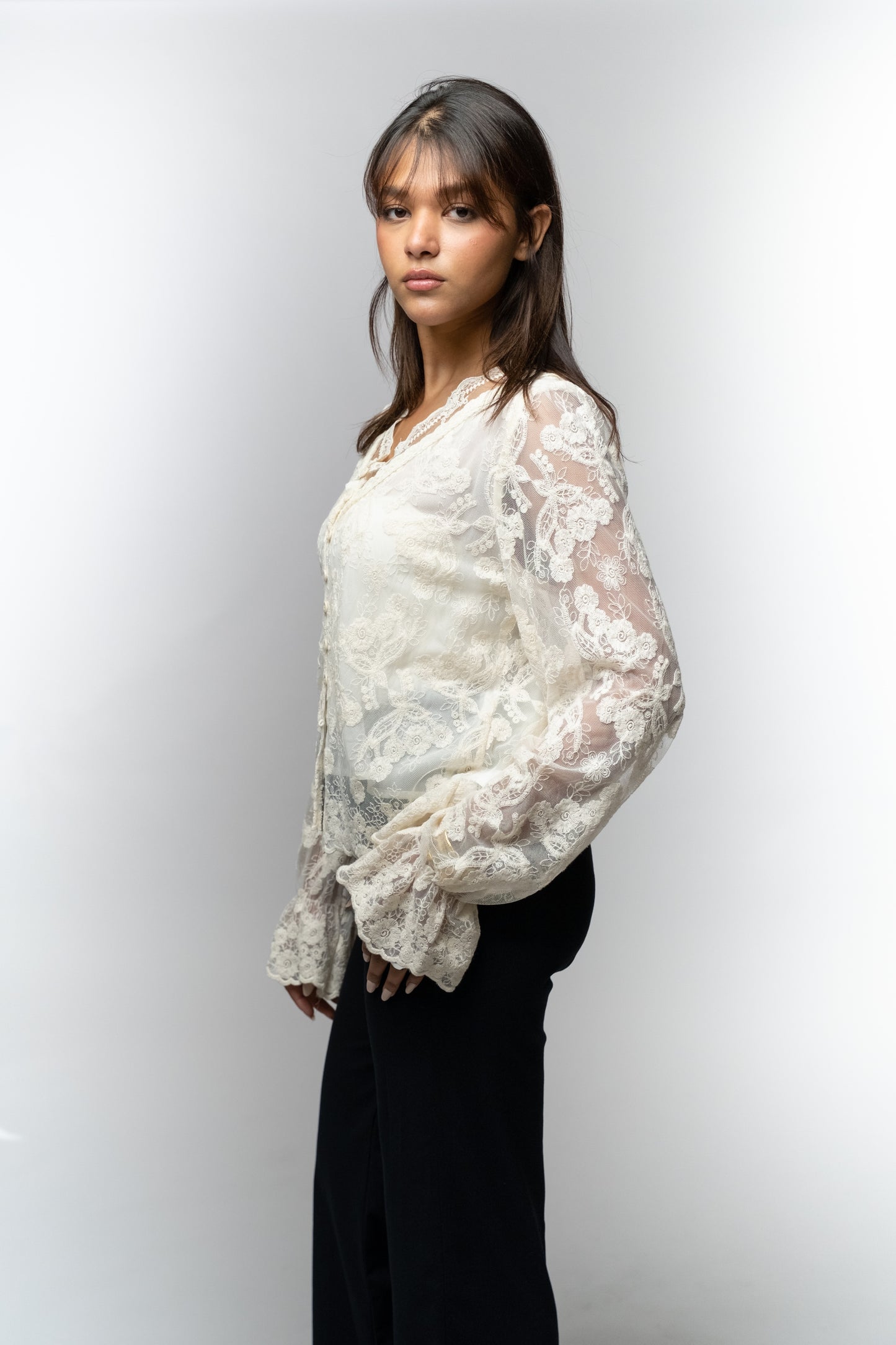 Lace Floral Buttoned Blouse