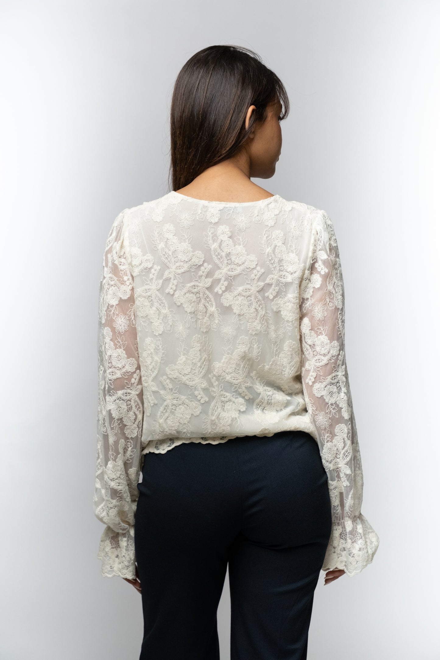 Lace Floral Buttoned Blouse