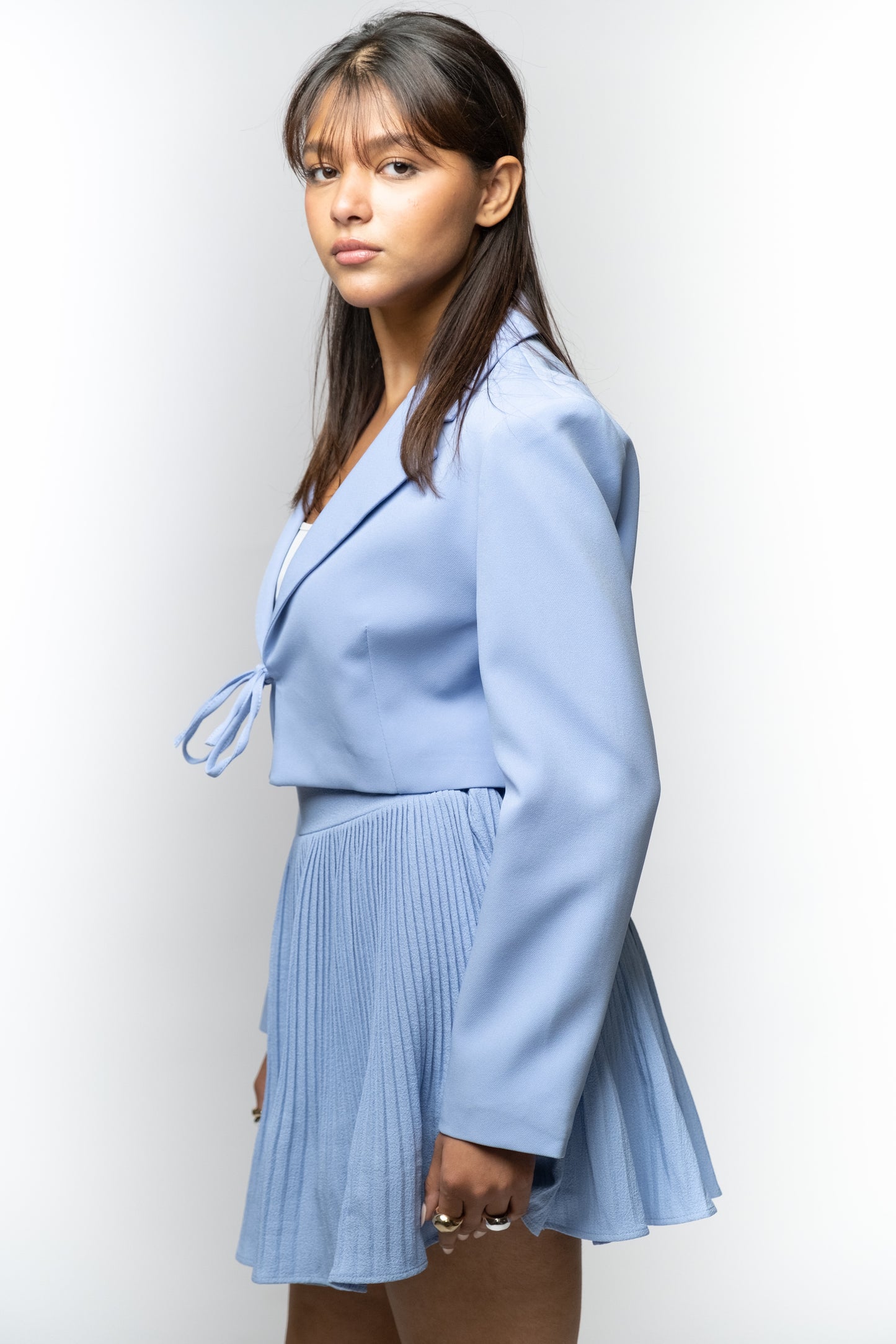 Sky Blue Tie-Front Cropped Blazer