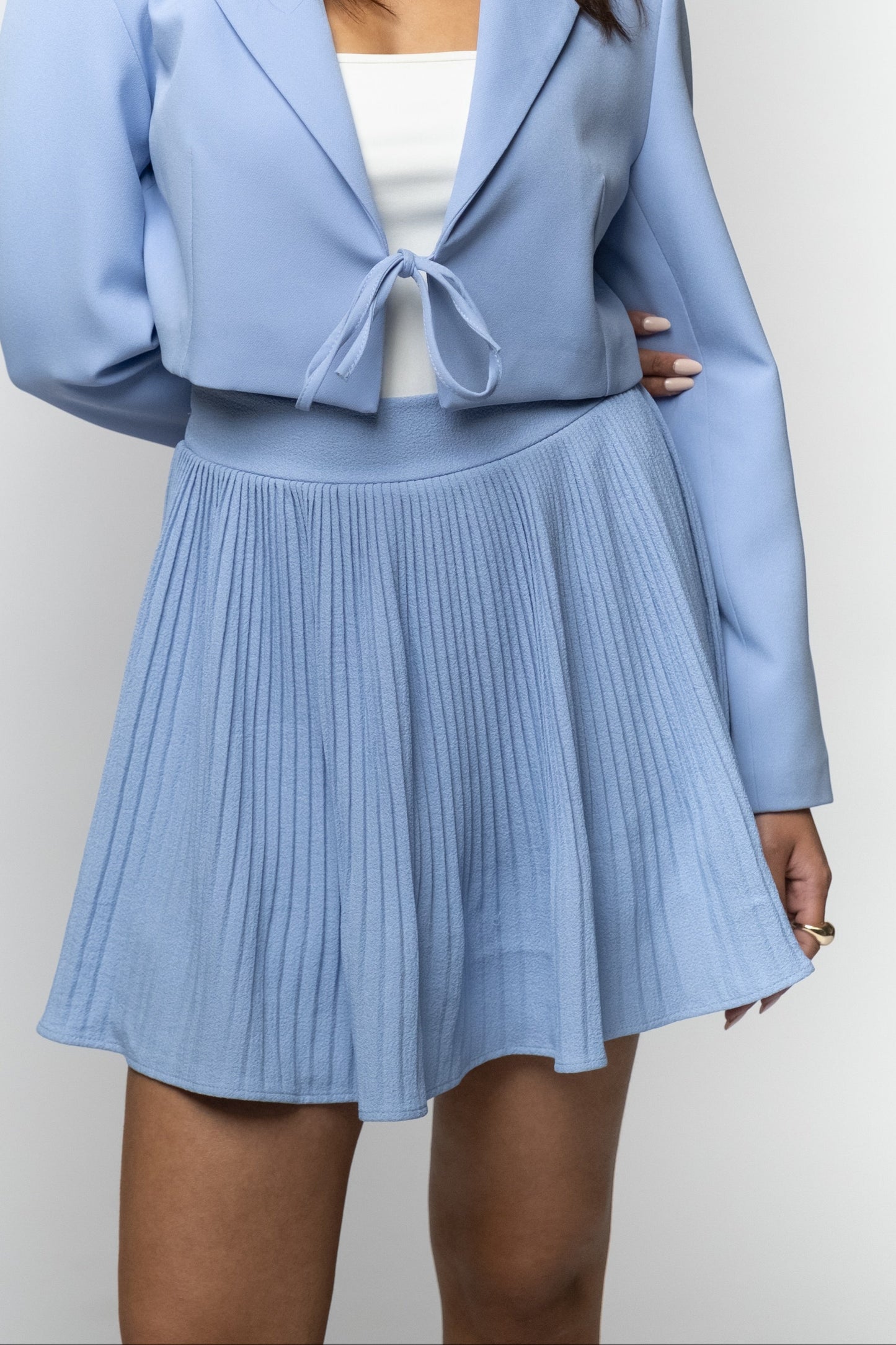 Soft Blue Pleated Mini Skirt
