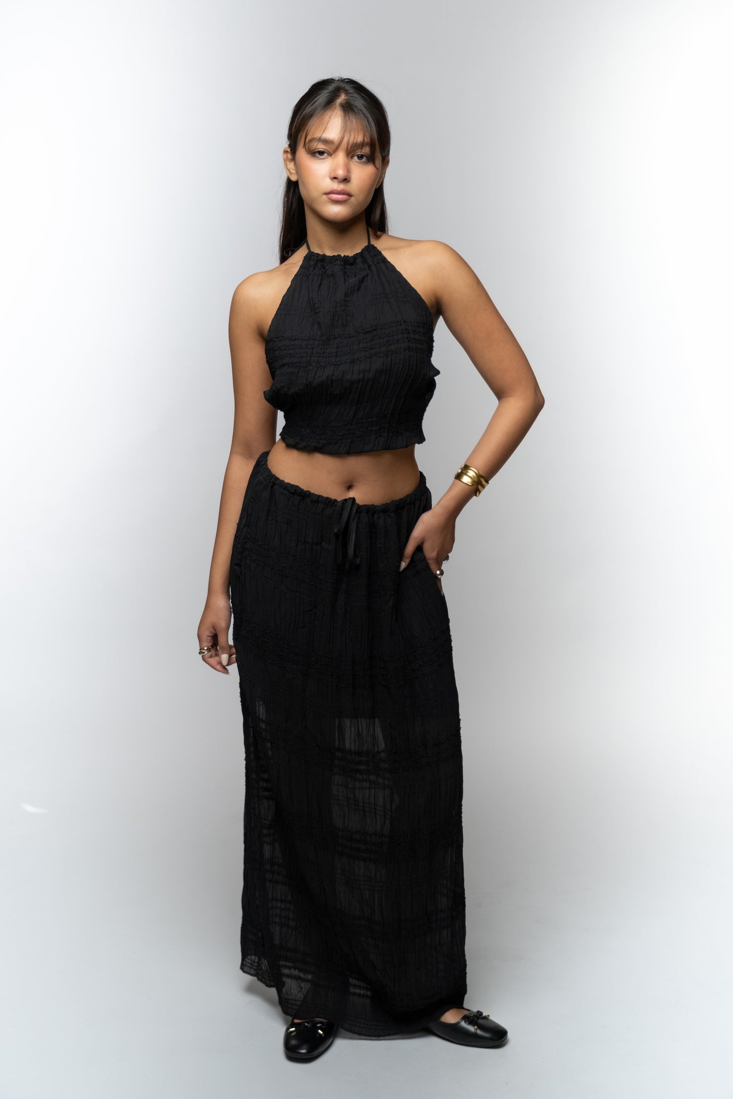 Black Smocked Two-Piece Set