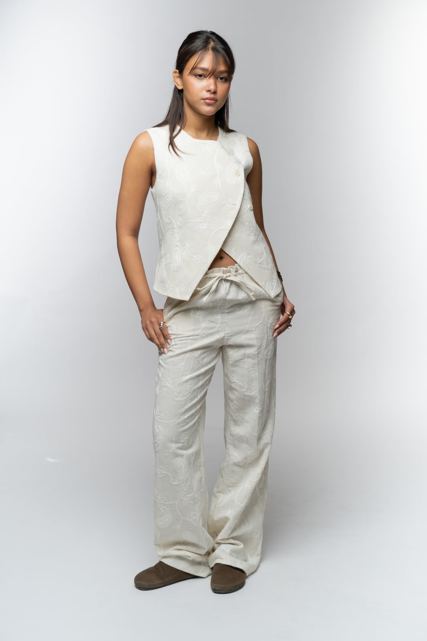Beige Embroidered Set