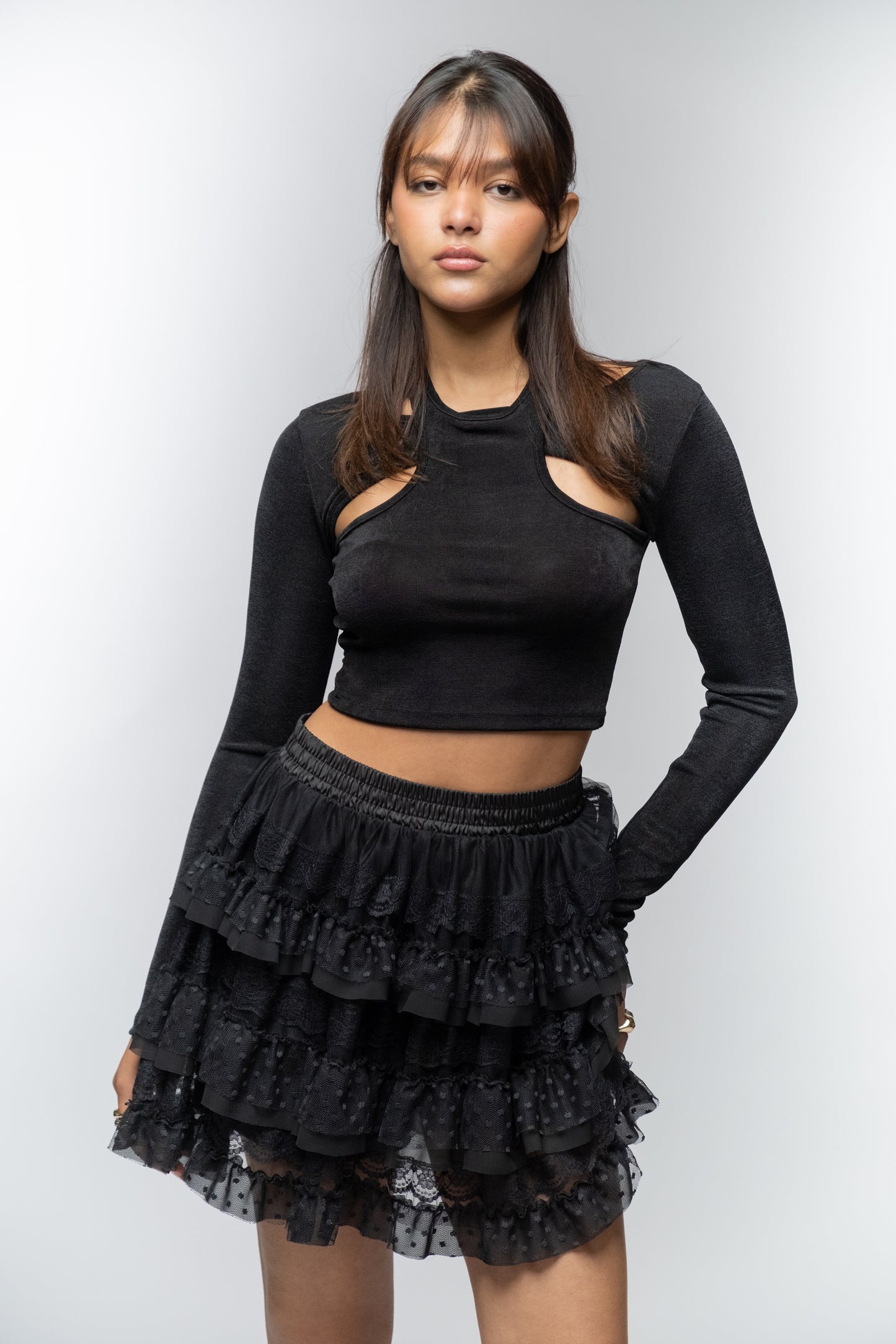 Black Ruffled Lace Skirt