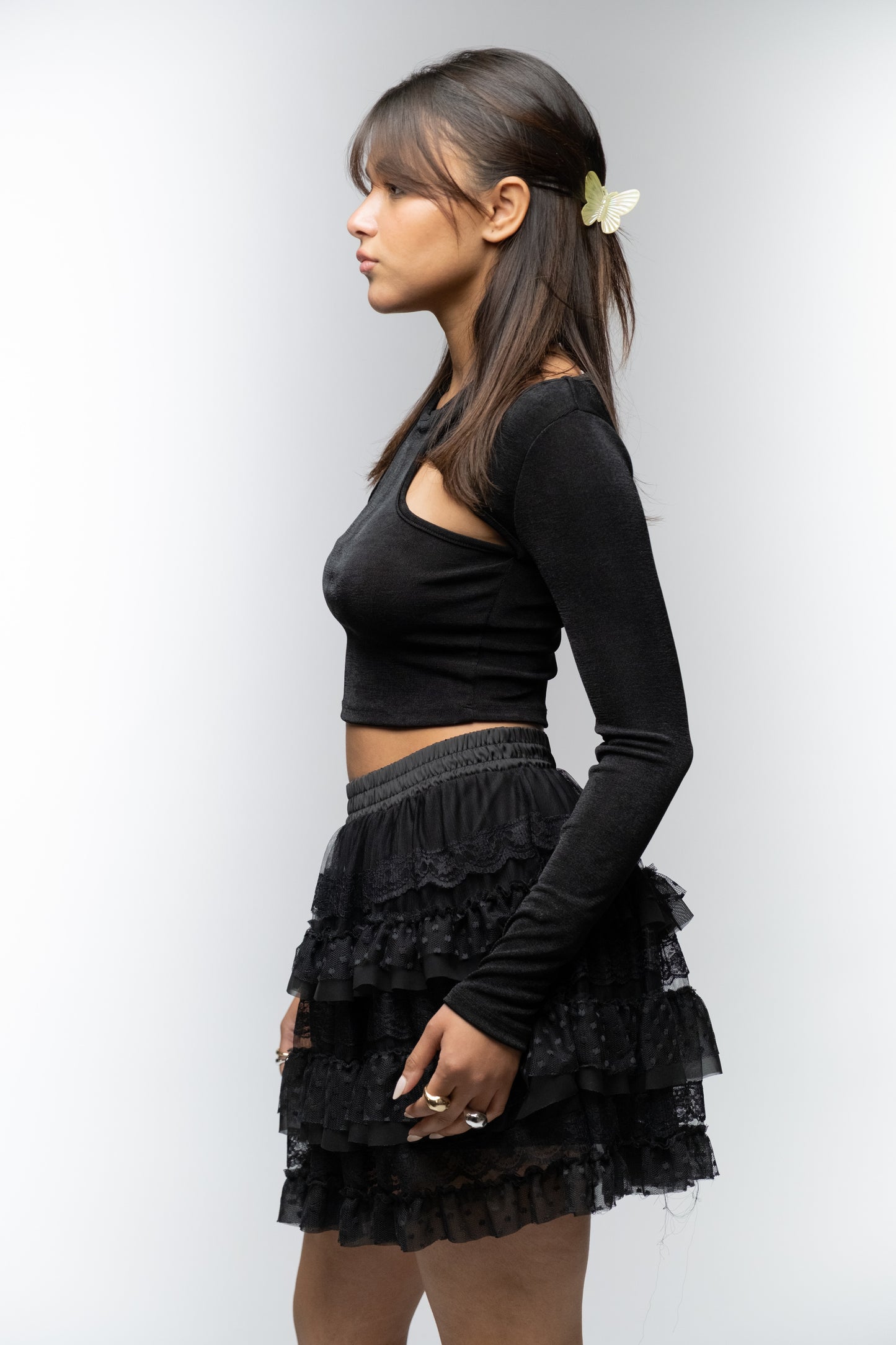 Black Ruffled Lace Skirt