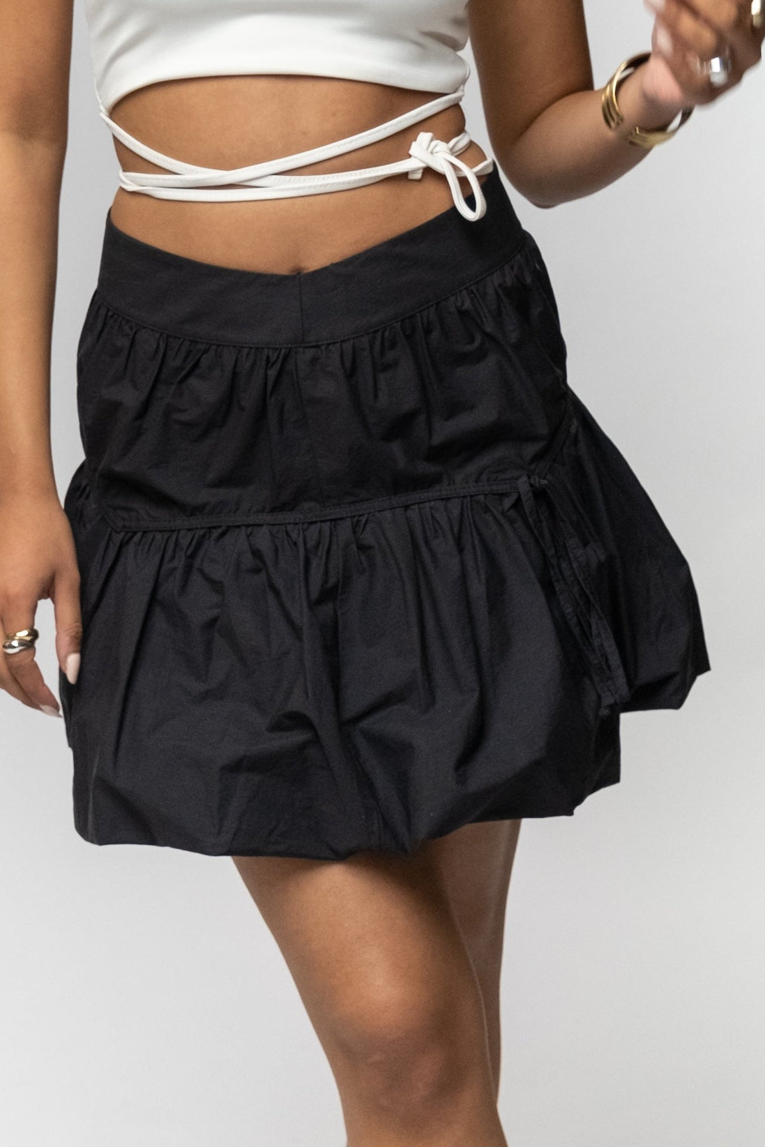 Black Tiered Drawstring Skirt