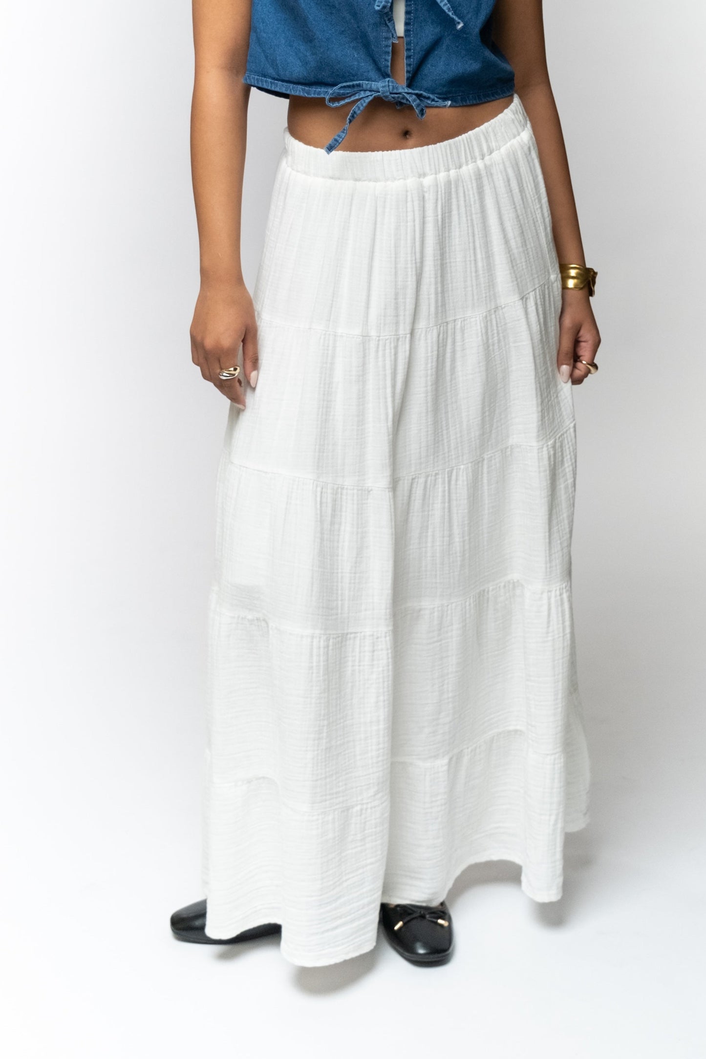 White Tiered Cotton Skirt