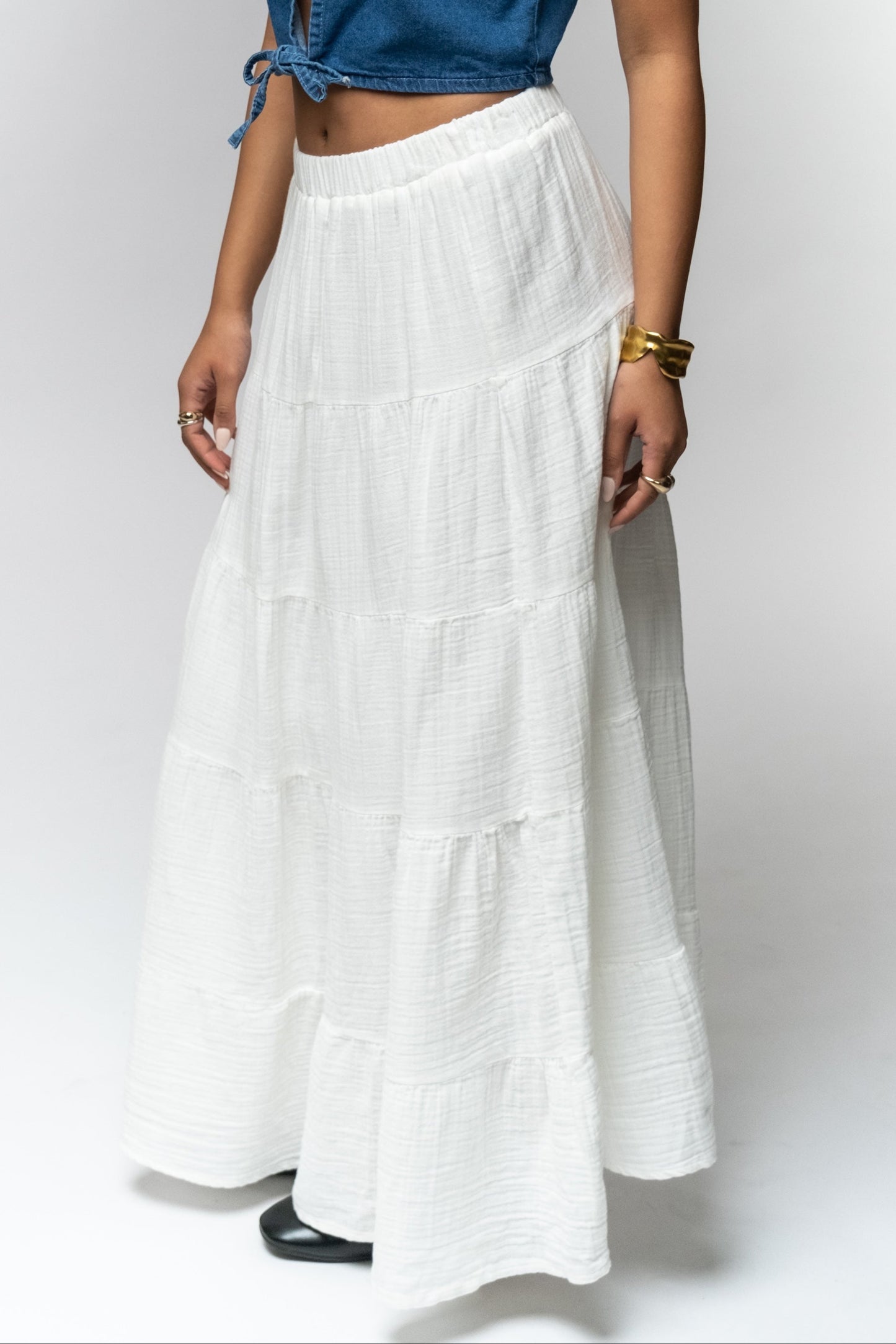 White Tiered Cotton Skirt