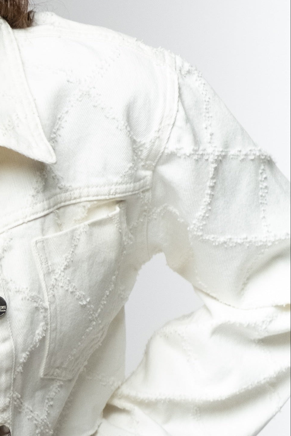 White Textured Cropped Denim Jacket