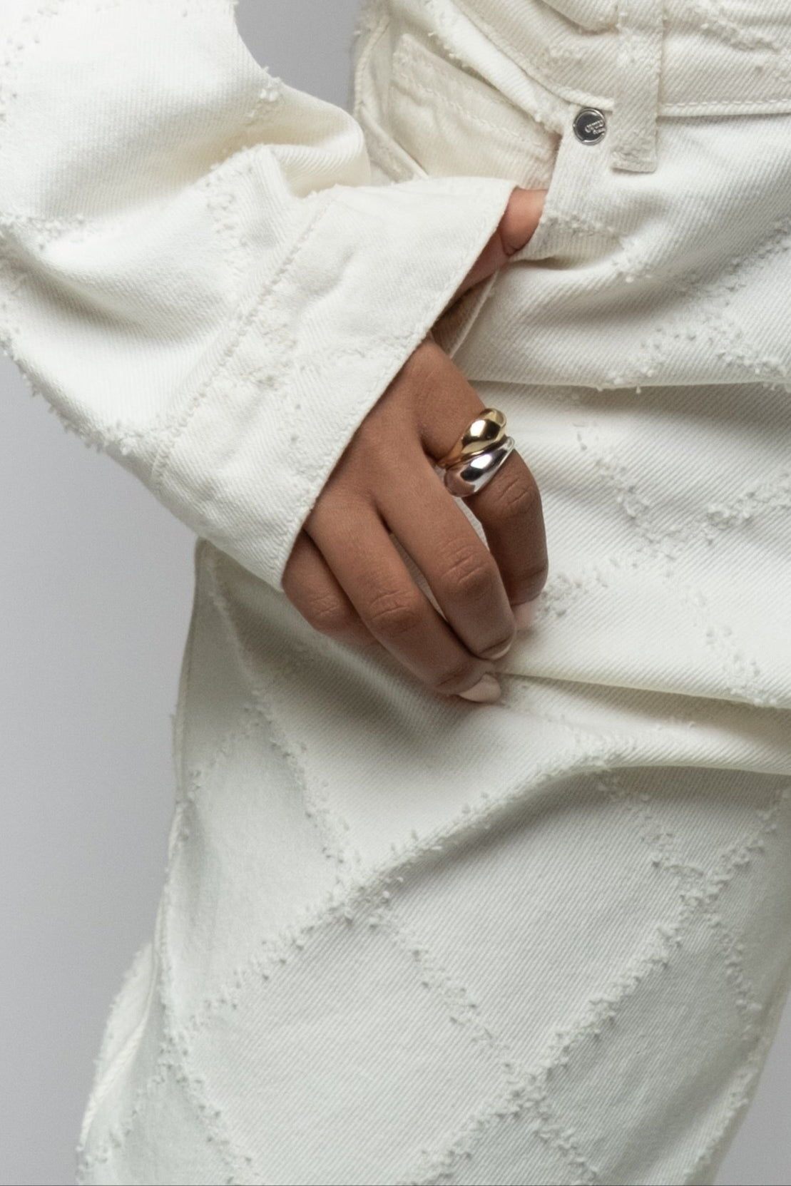 White Textured Denim Jeans
