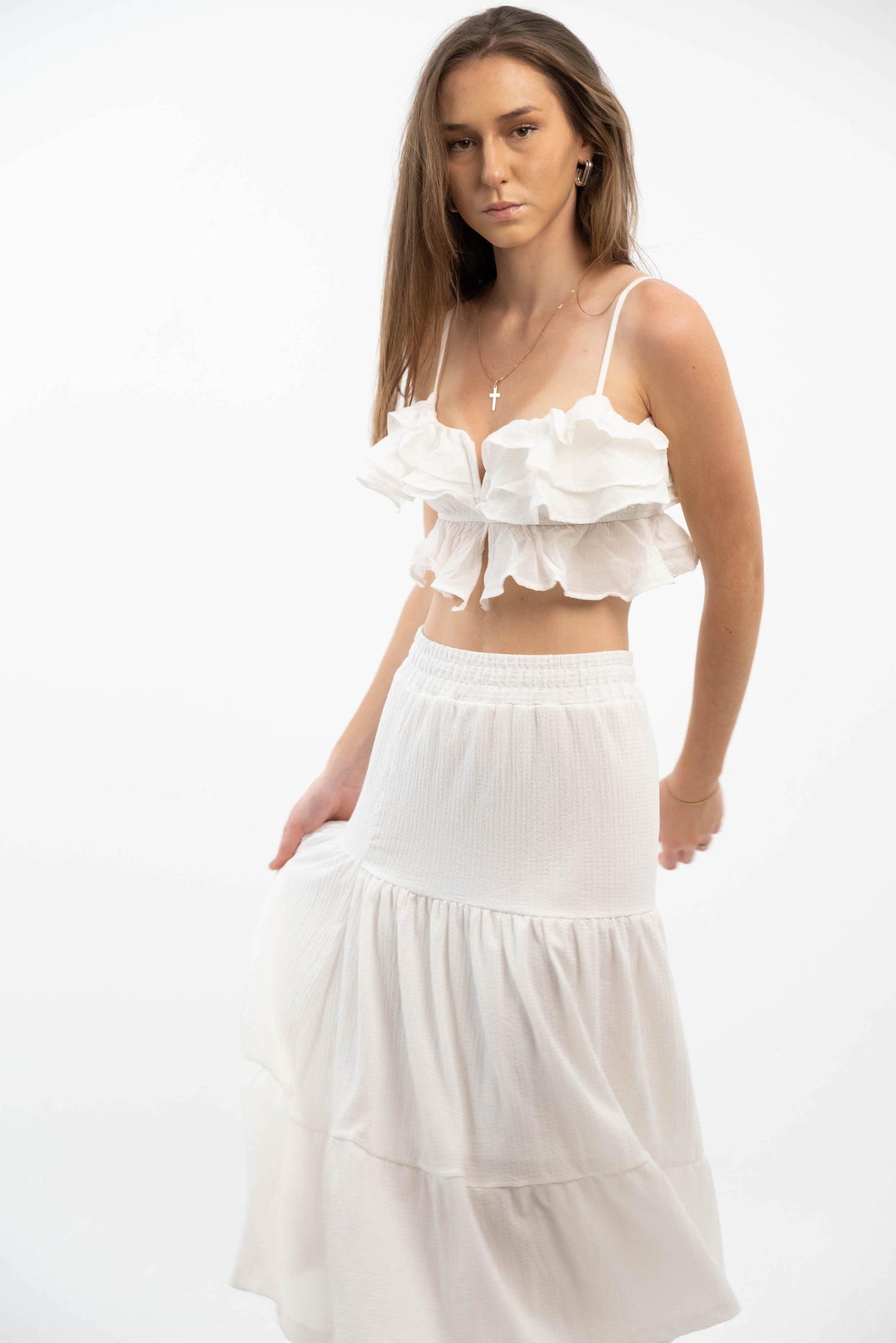 White Ruffle Strap Top