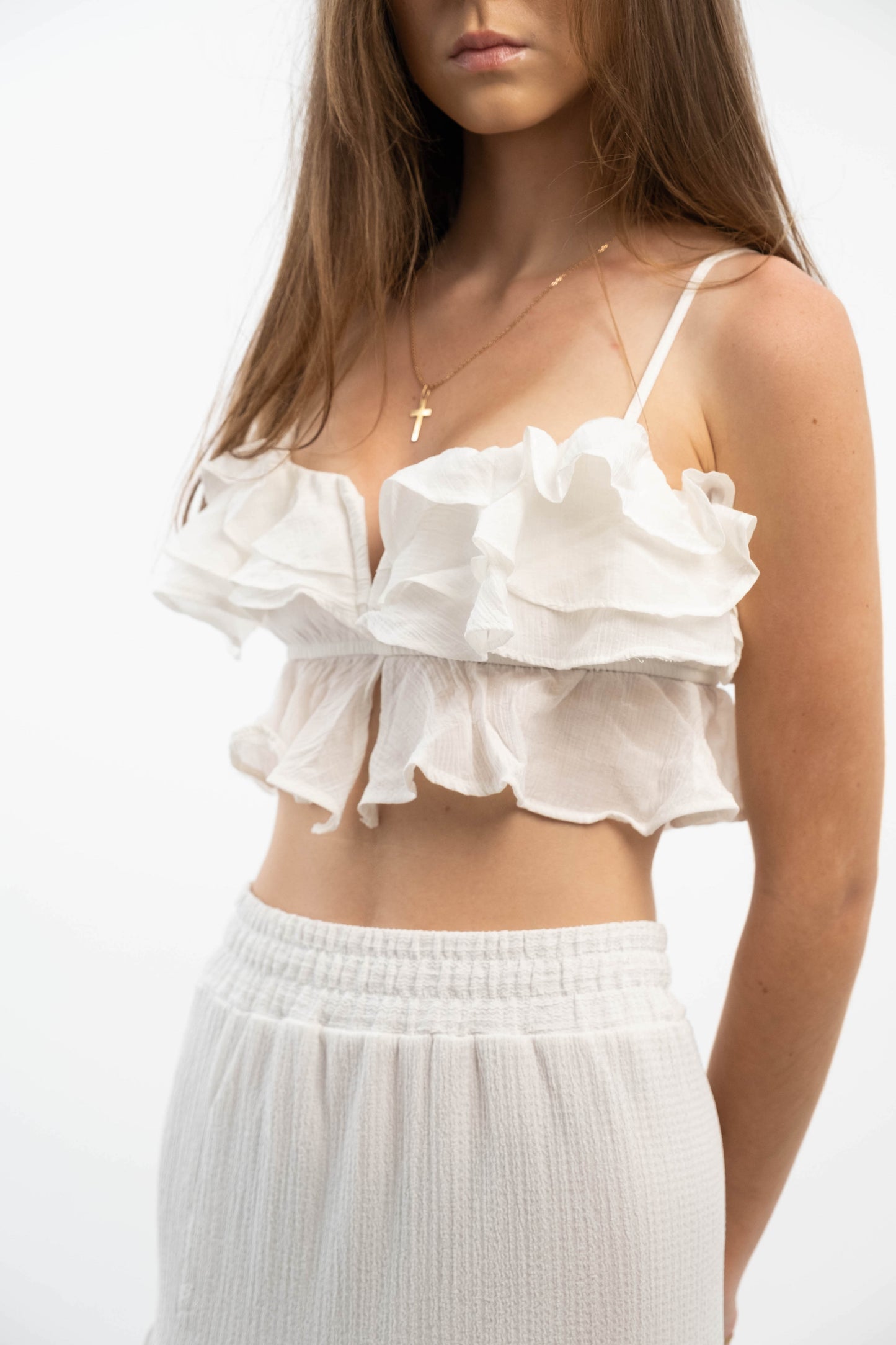 White Ruffle Strap Top