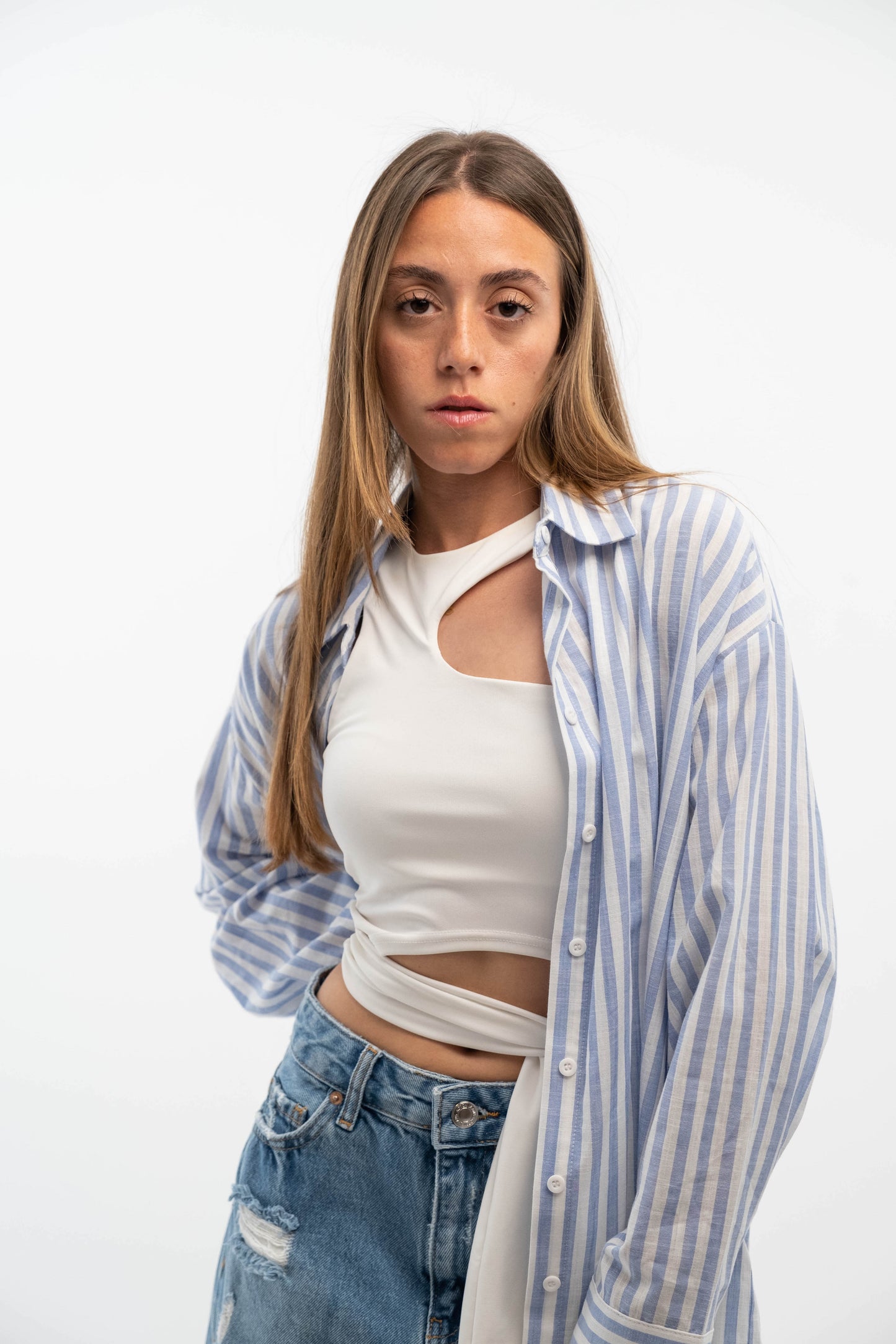 Blue and White Striped Shirt