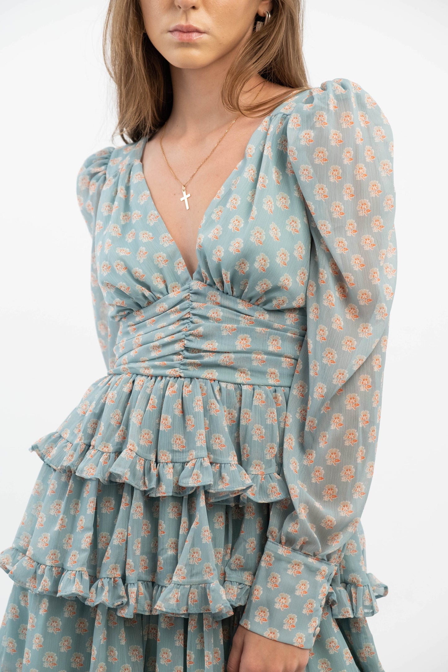 Blue Floral Tiered Dress