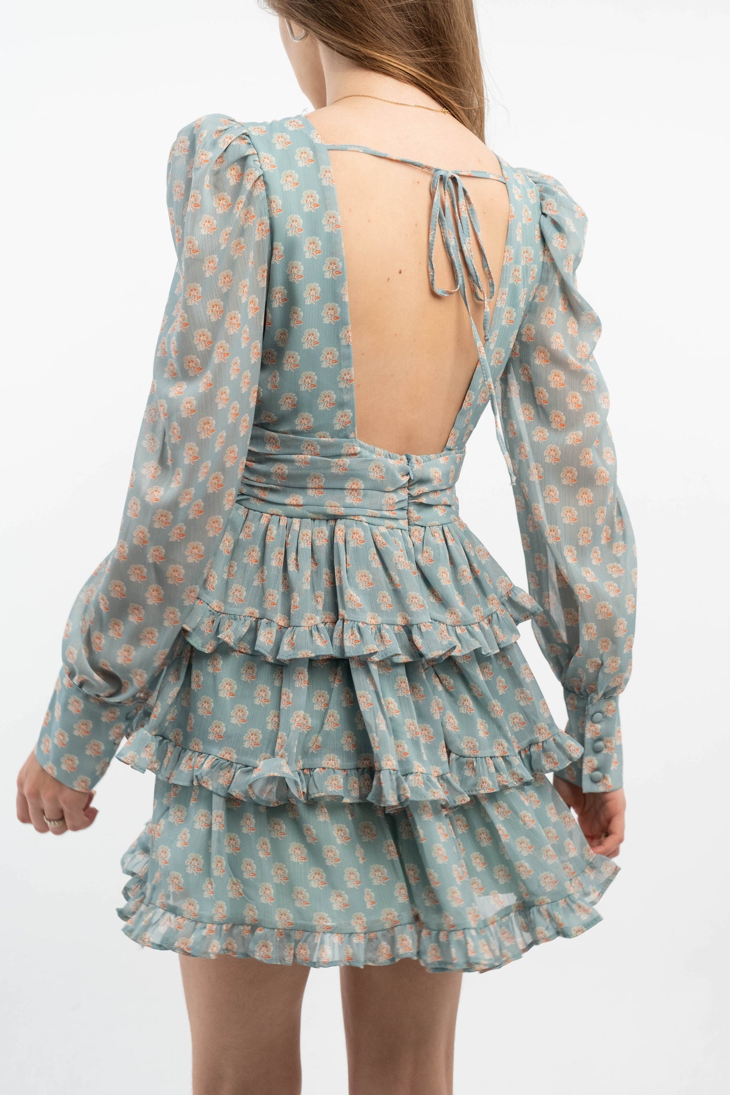 Blue Floral Tiered Dress