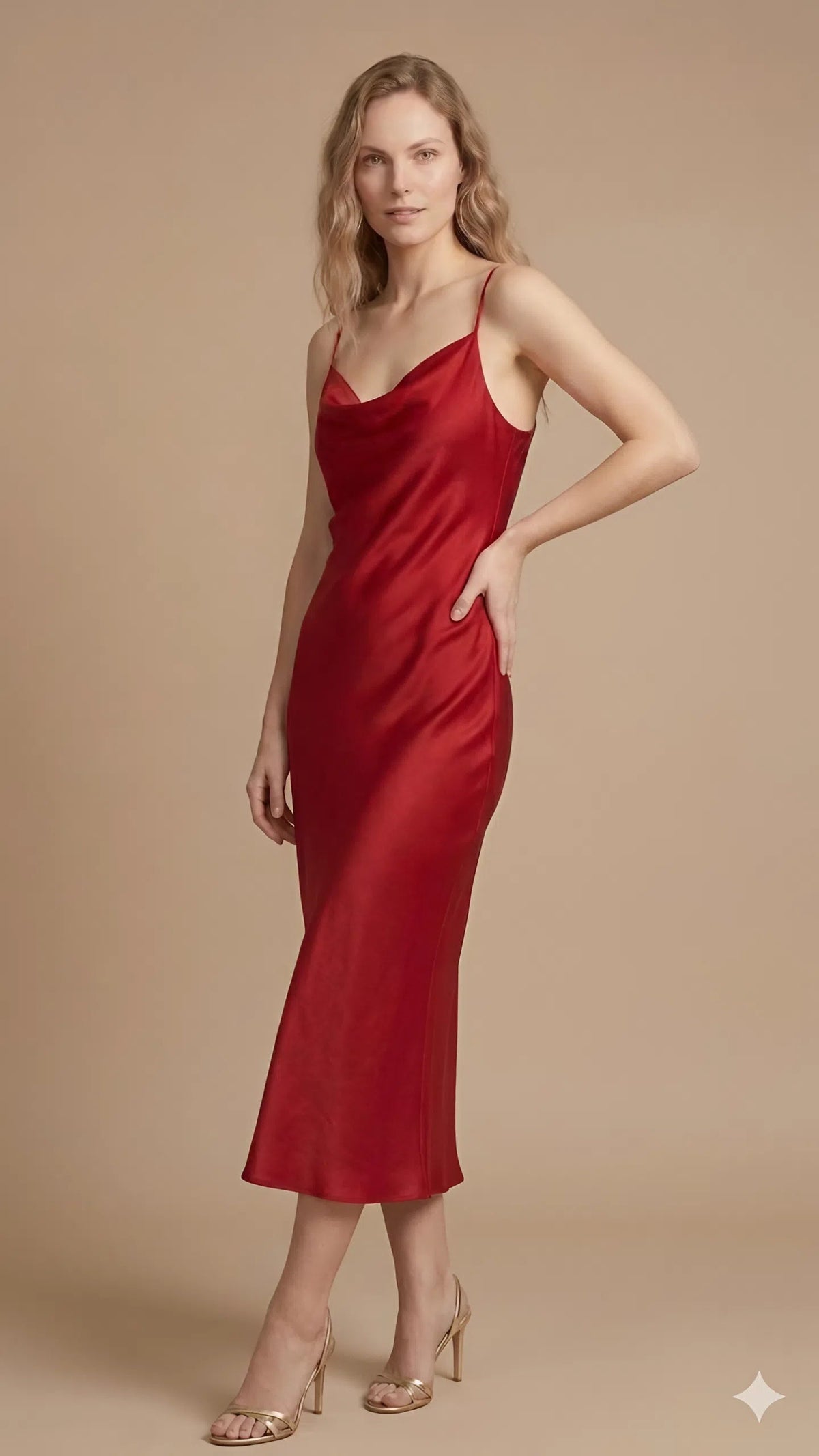 Red satin slip dress