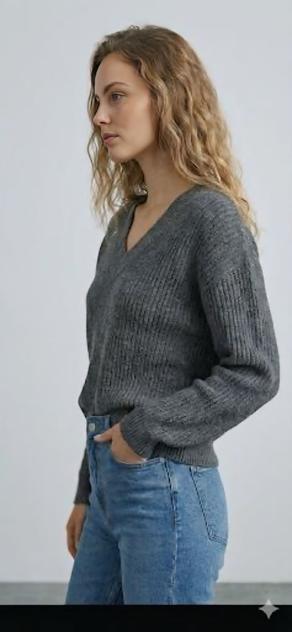 Charcoal V-Neck Knit Sweater