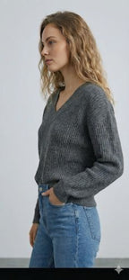 Charcoal V-Neck Knit Sweater