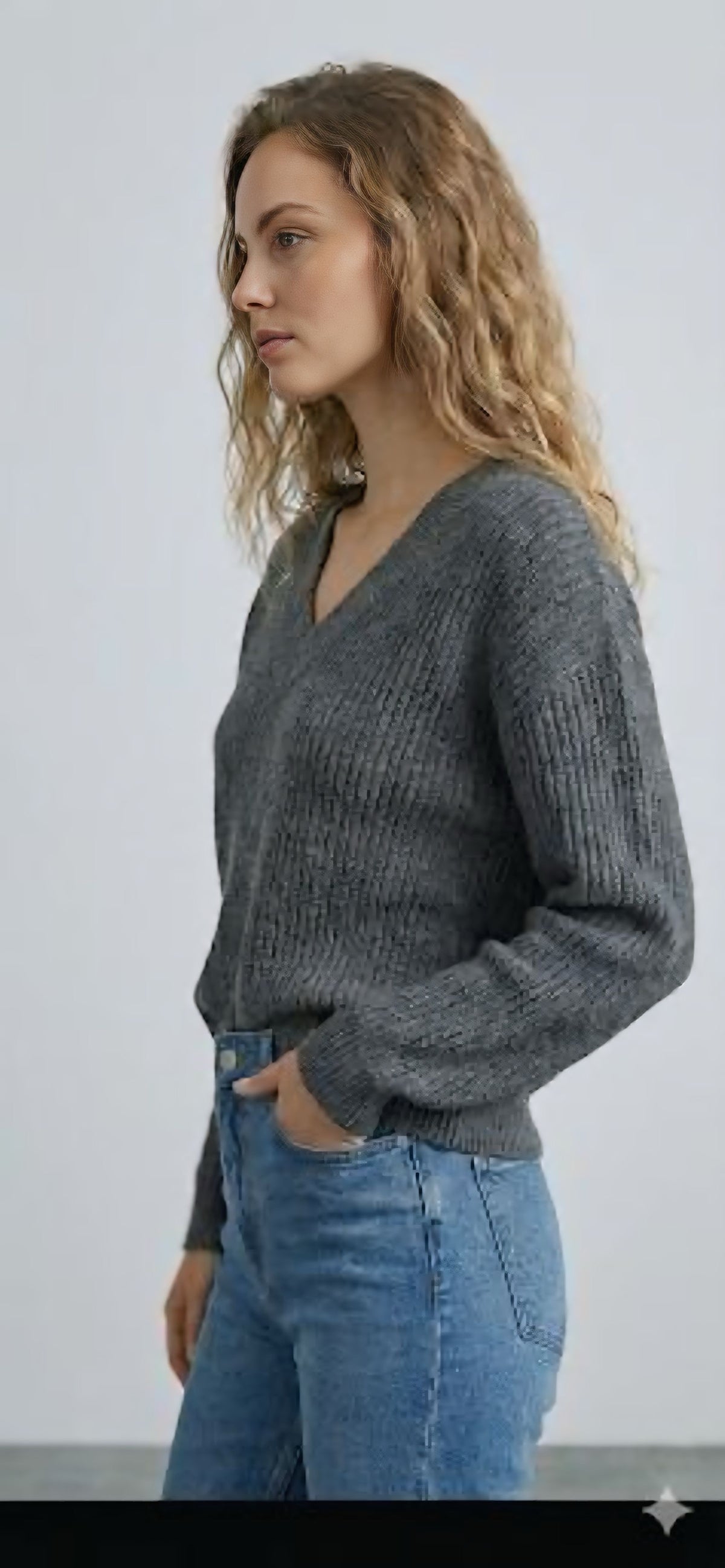 Charcoal V-Neck Knit Sweater