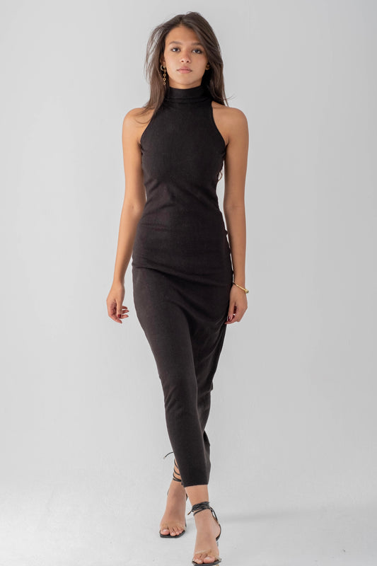 Elara Ribbed Turtleneck Midi Dress