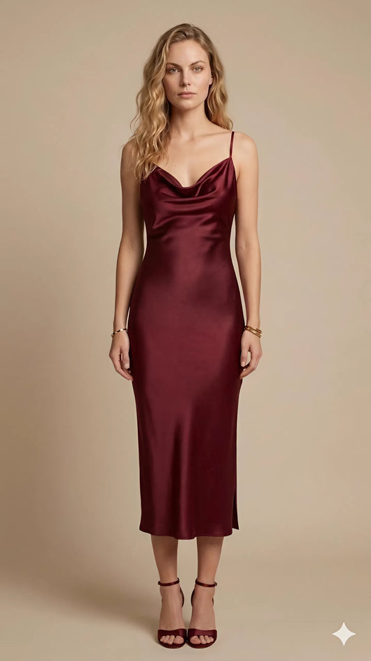 Dark Red Satin Slip Dress