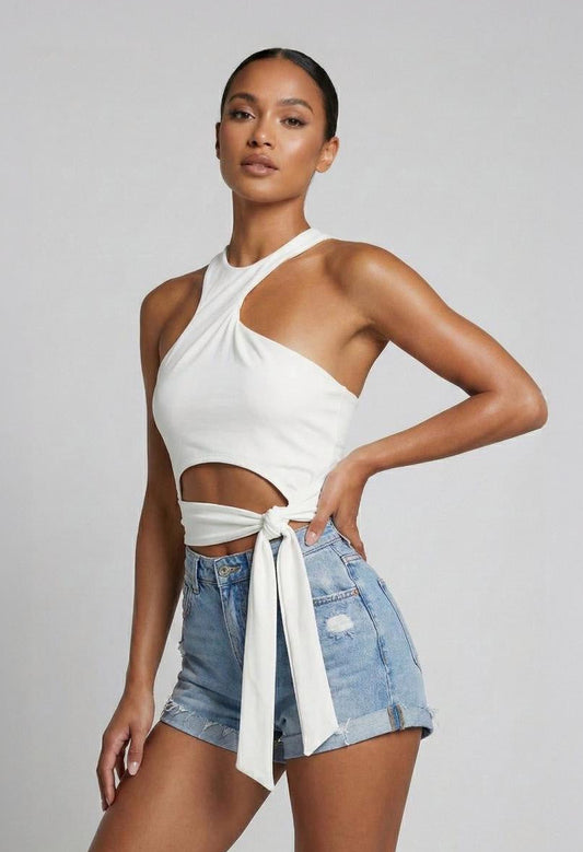 White Self Tie Knot Top