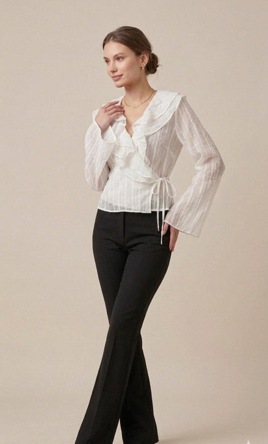 White Ruffle Wrap Blouse