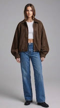 Brown Oversized Bomber Jacket