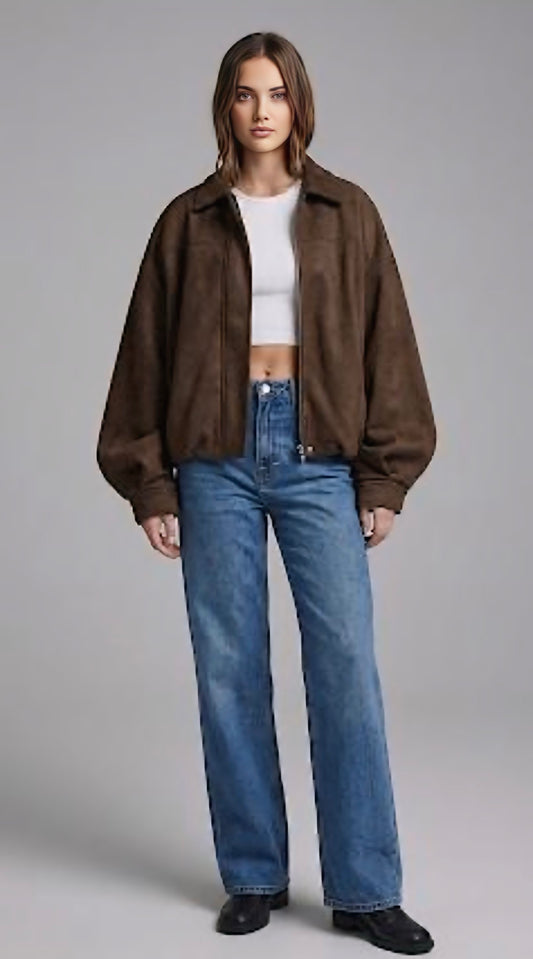 Brown Oversized Bomber Jacket