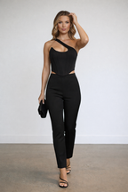 Black One Shoulder Corset Crop Top