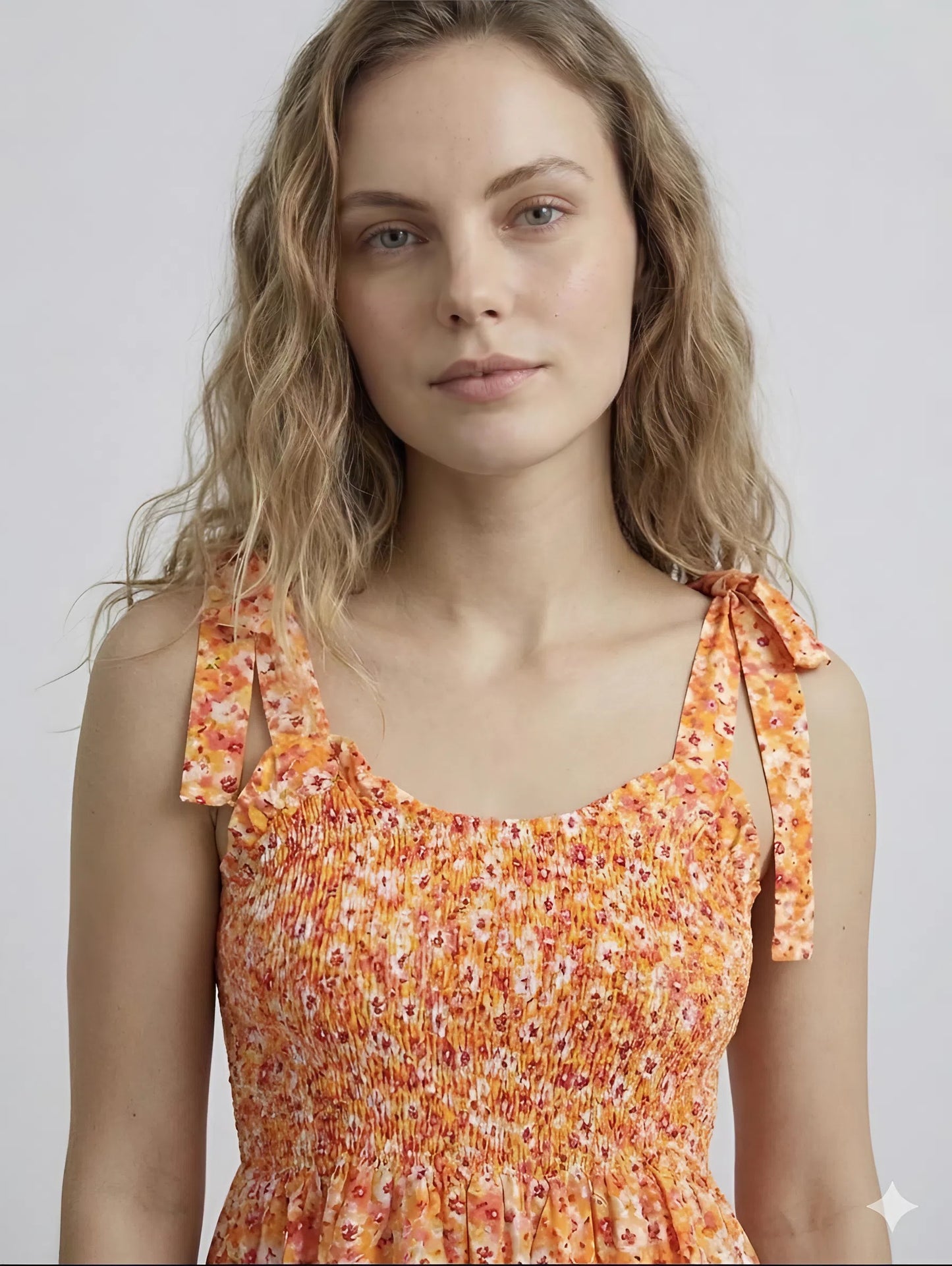 Orange Floral Frill Smock Dress