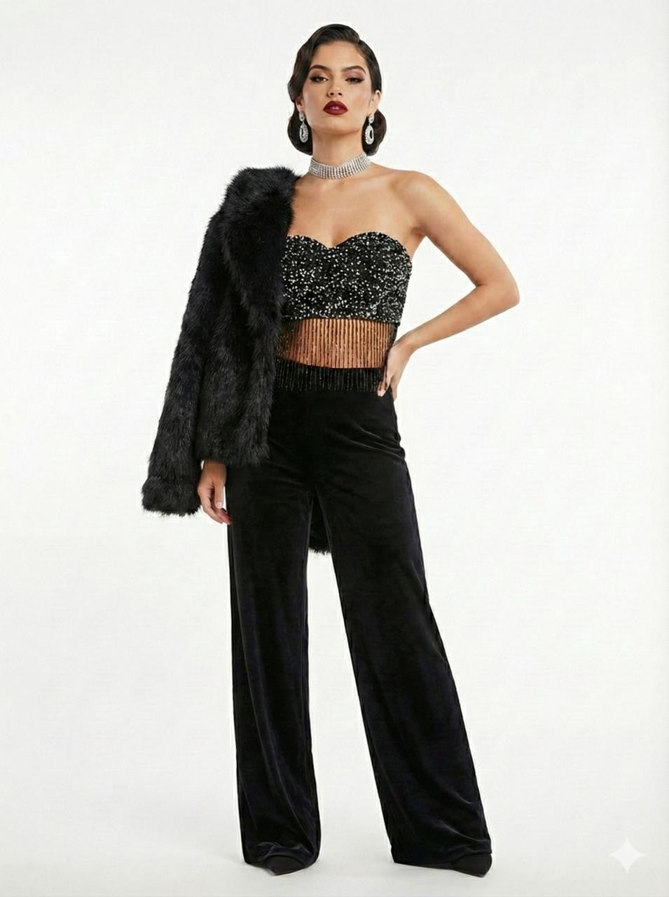 Black Velvet Sequin Jumpsuit